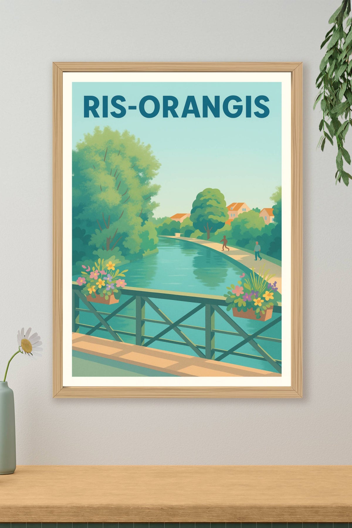 Affiche Ris-Orangis — La Douceur d'une Promenade au Bord de l'Eau · poster d'art de Ris-Orangis