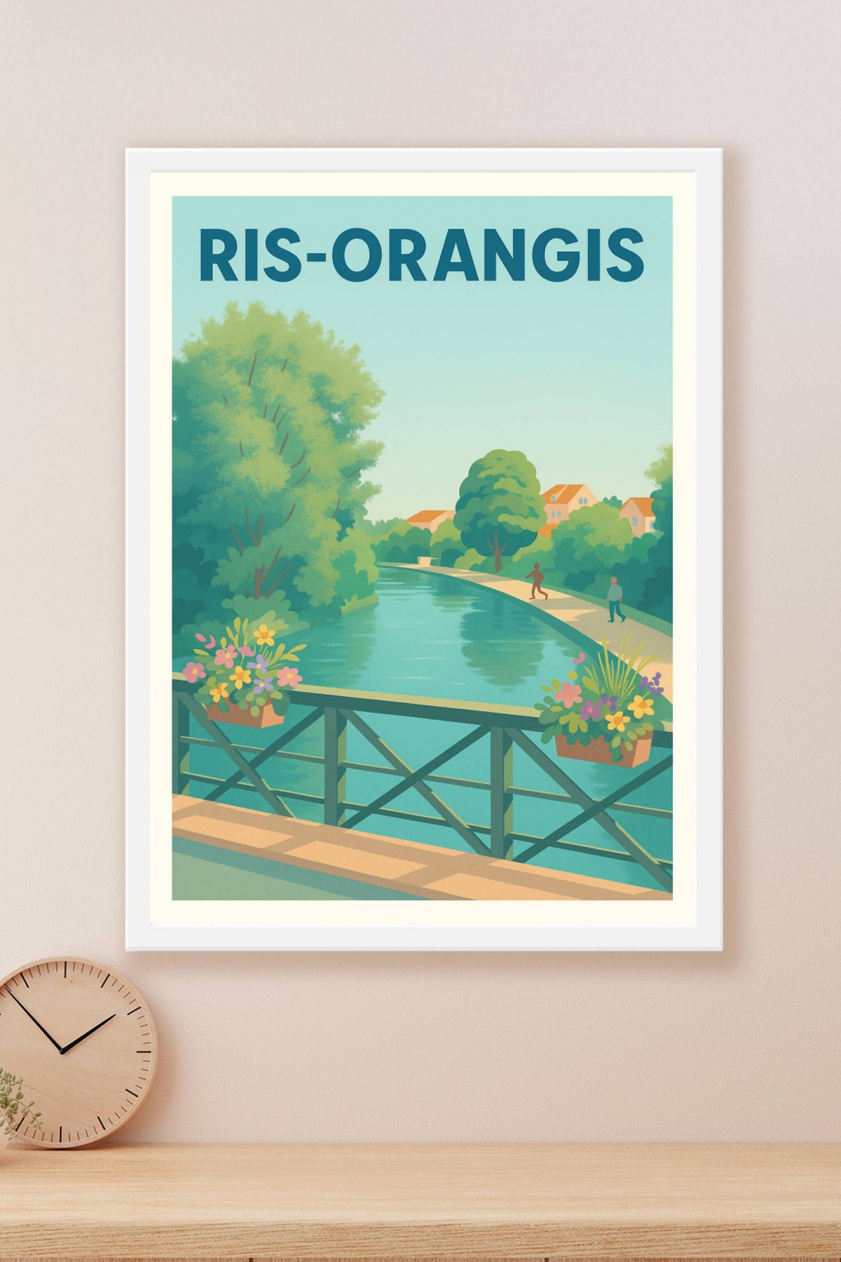 Affiche Ris-Orangis — La Douceur d'une Promenade au Bord de l'Eau · poster d'art de Ris-Orangis