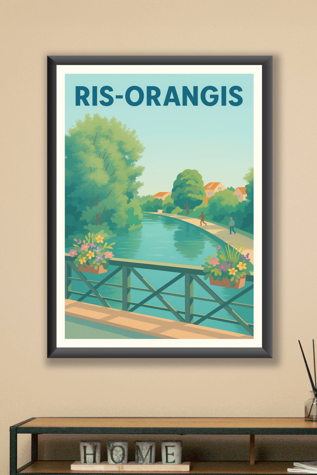 Affiche Ris-Orangis — La Douceur d'une Promenade au Bord de l'Eau · poster d'art de Ris-Orangis
