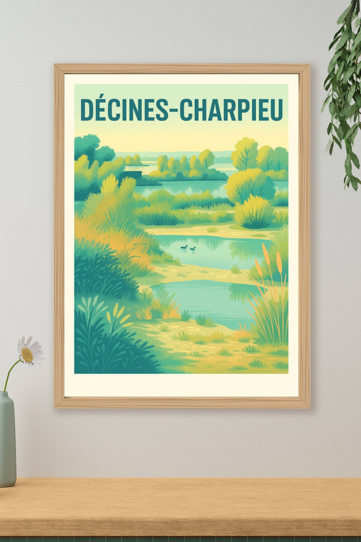 Affiche Décines-Charpieu — Nature et Sérénité au Bord de l'eau · poster d'art de Décines-Charpieu