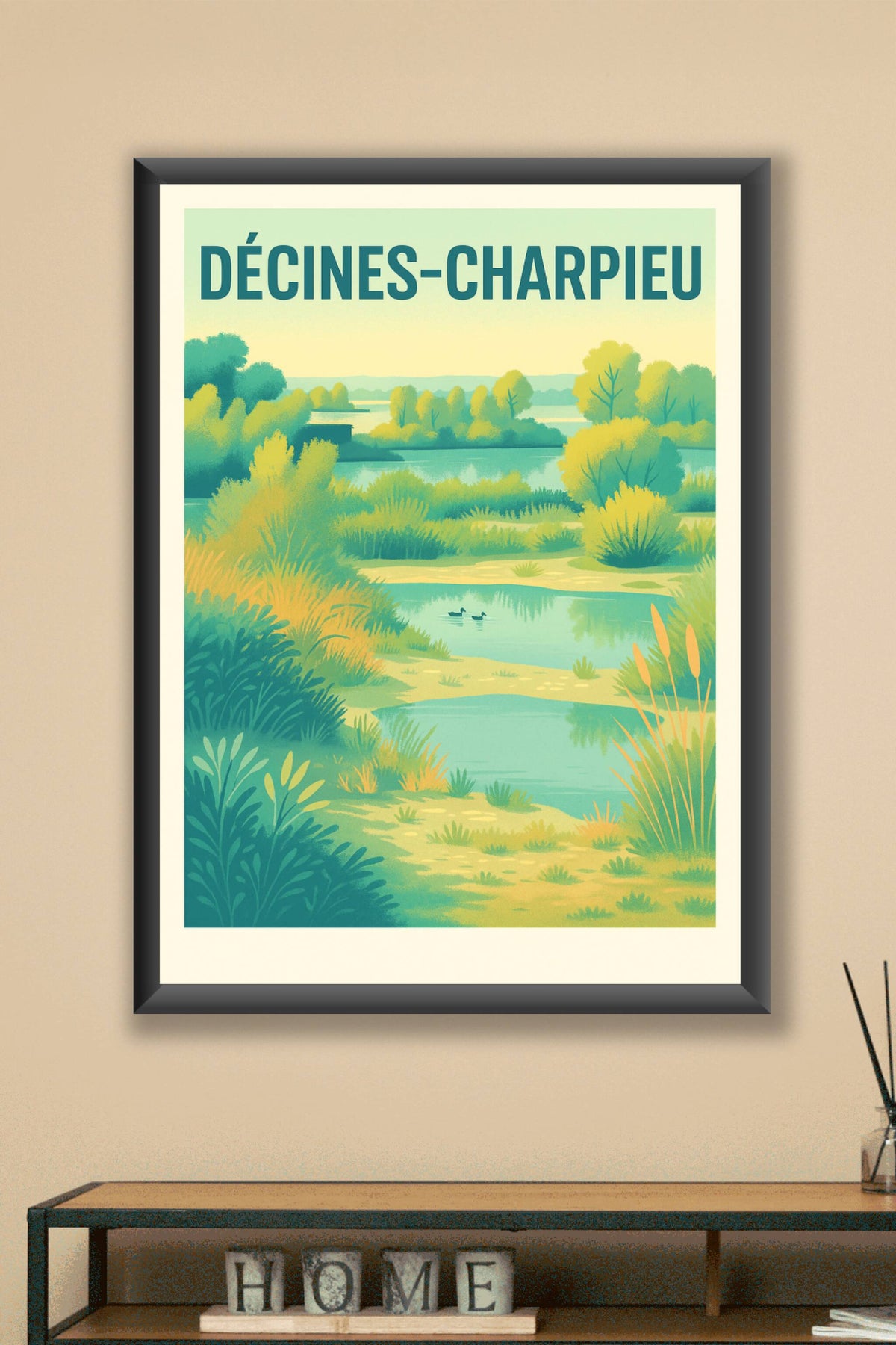 Affiche Décines-Charpieu — Nature et Sérénité au Bord de l'eau · poster d'art de Décines-Charpieu
