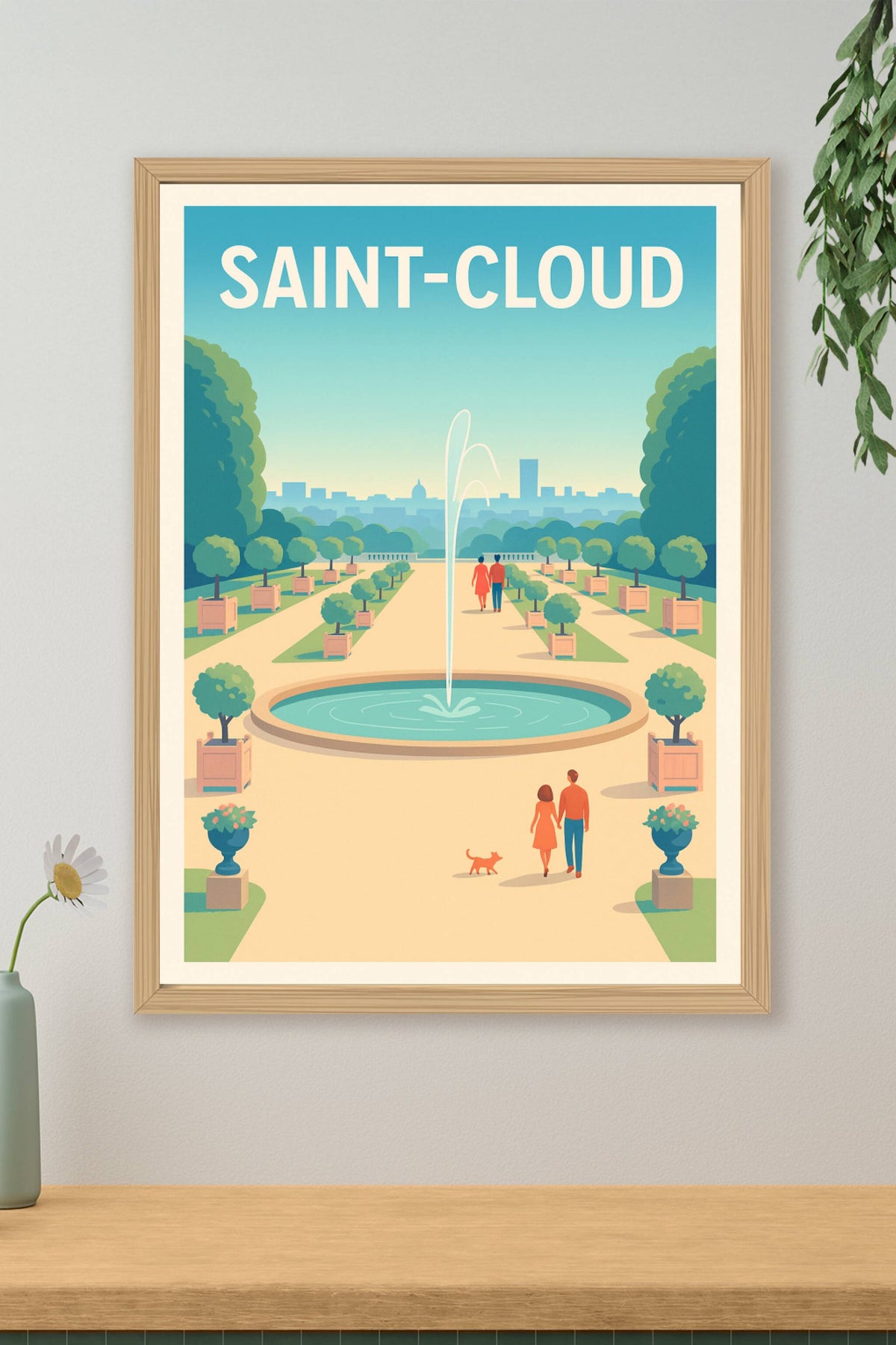 Affiche Saint-Cloud — Promenade élégante au jardin · poster d'art de Saint-Cloud