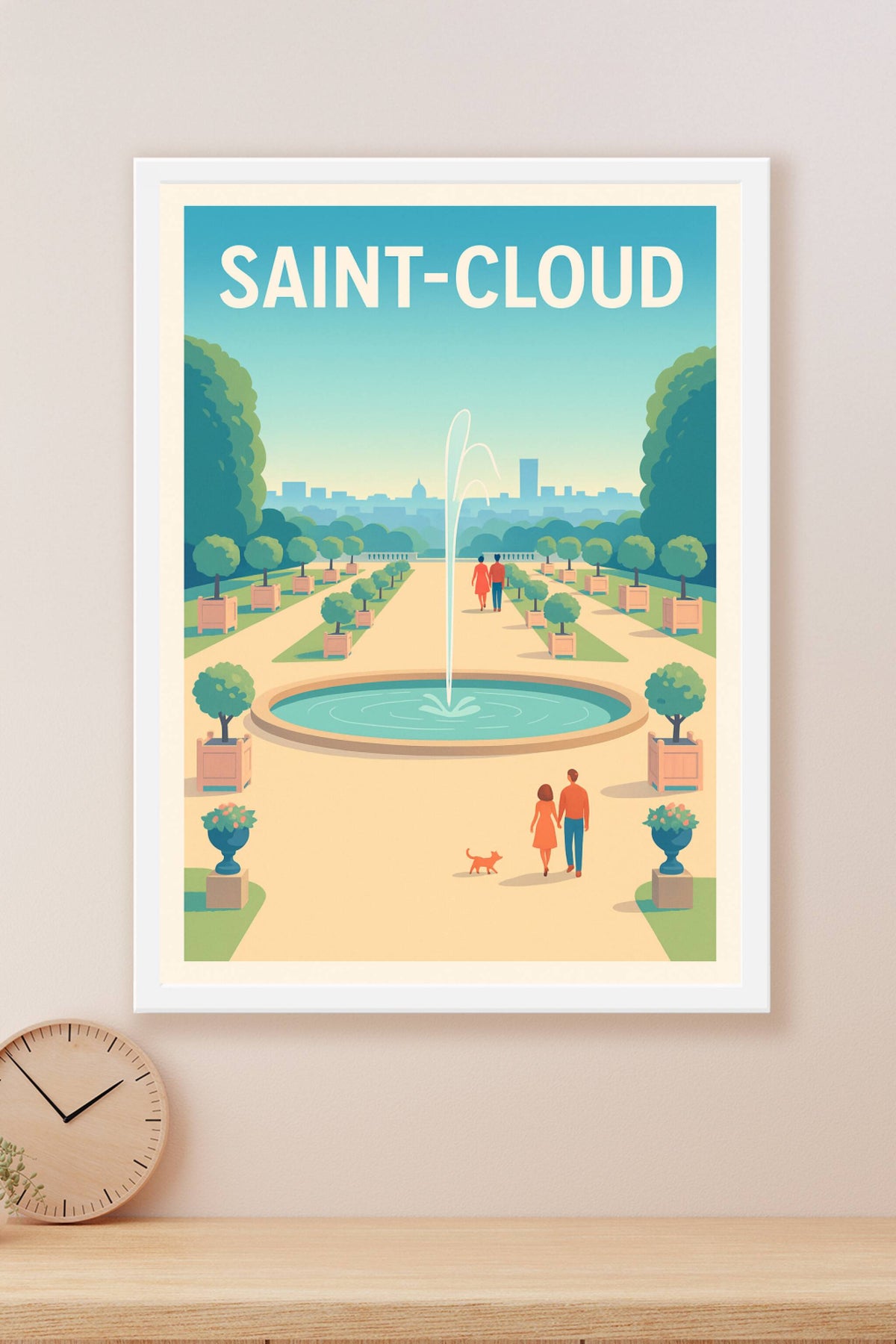 Affiche Saint-Cloud — Promenade élégante au jardin · poster d'art de Saint-Cloud