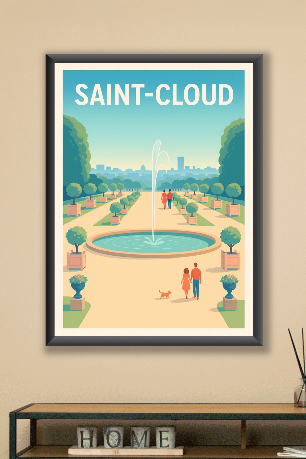Affiche Saint-Cloud — Promenade élégante au jardin · poster d'art de Saint-Cloud