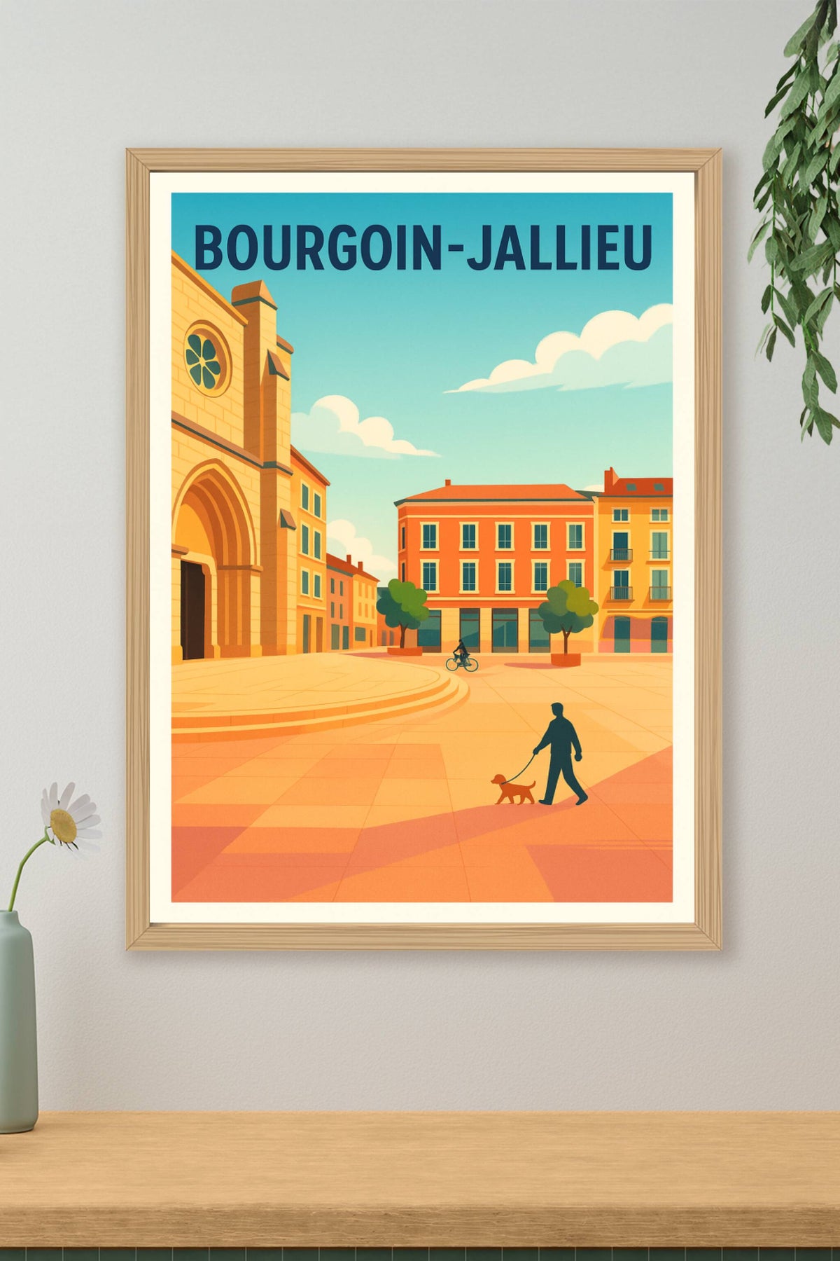 Affiche Bourgoin-Jallieu — Promenade urbaine ensoleillée · poster d'art de Bourgoin-Jallieu