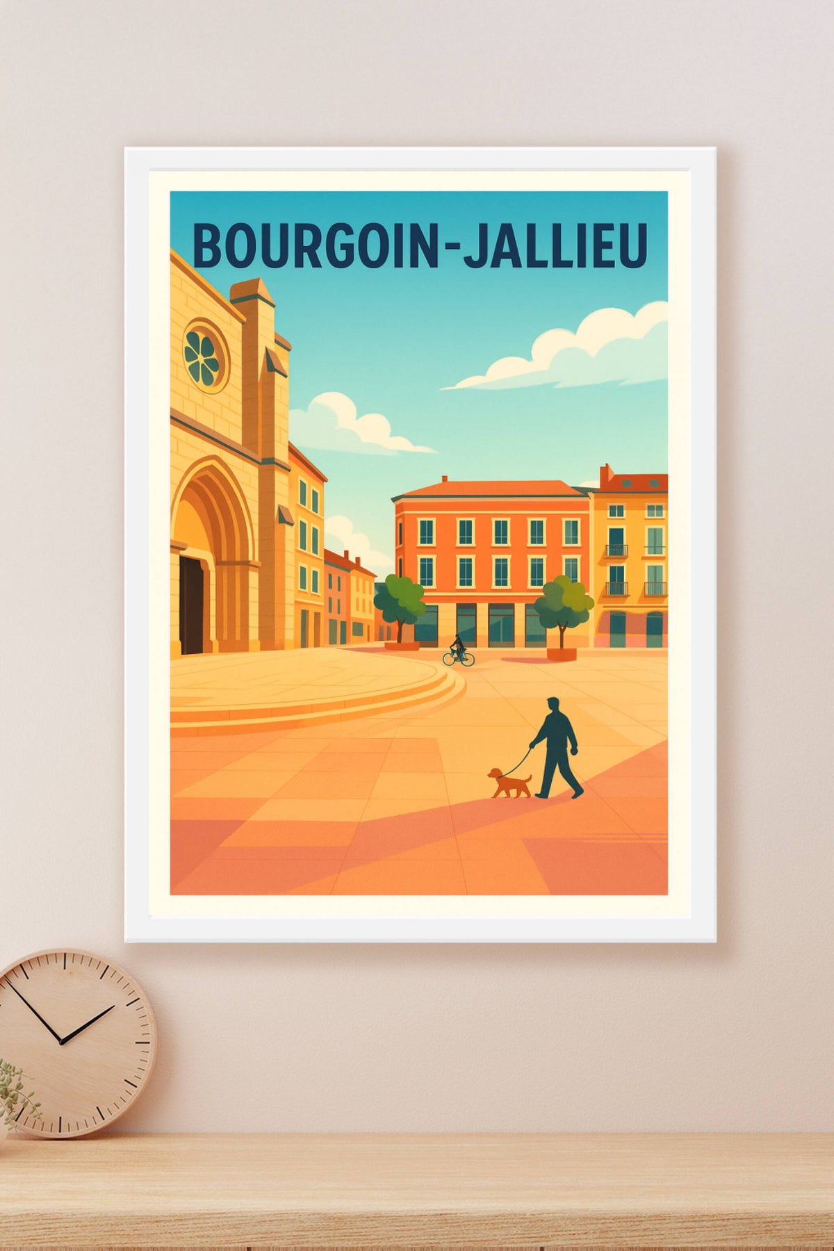 Affiche Bourgoin-Jallieu — Promenade urbaine ensoleillée · poster d'art de Bourgoin-Jallieu