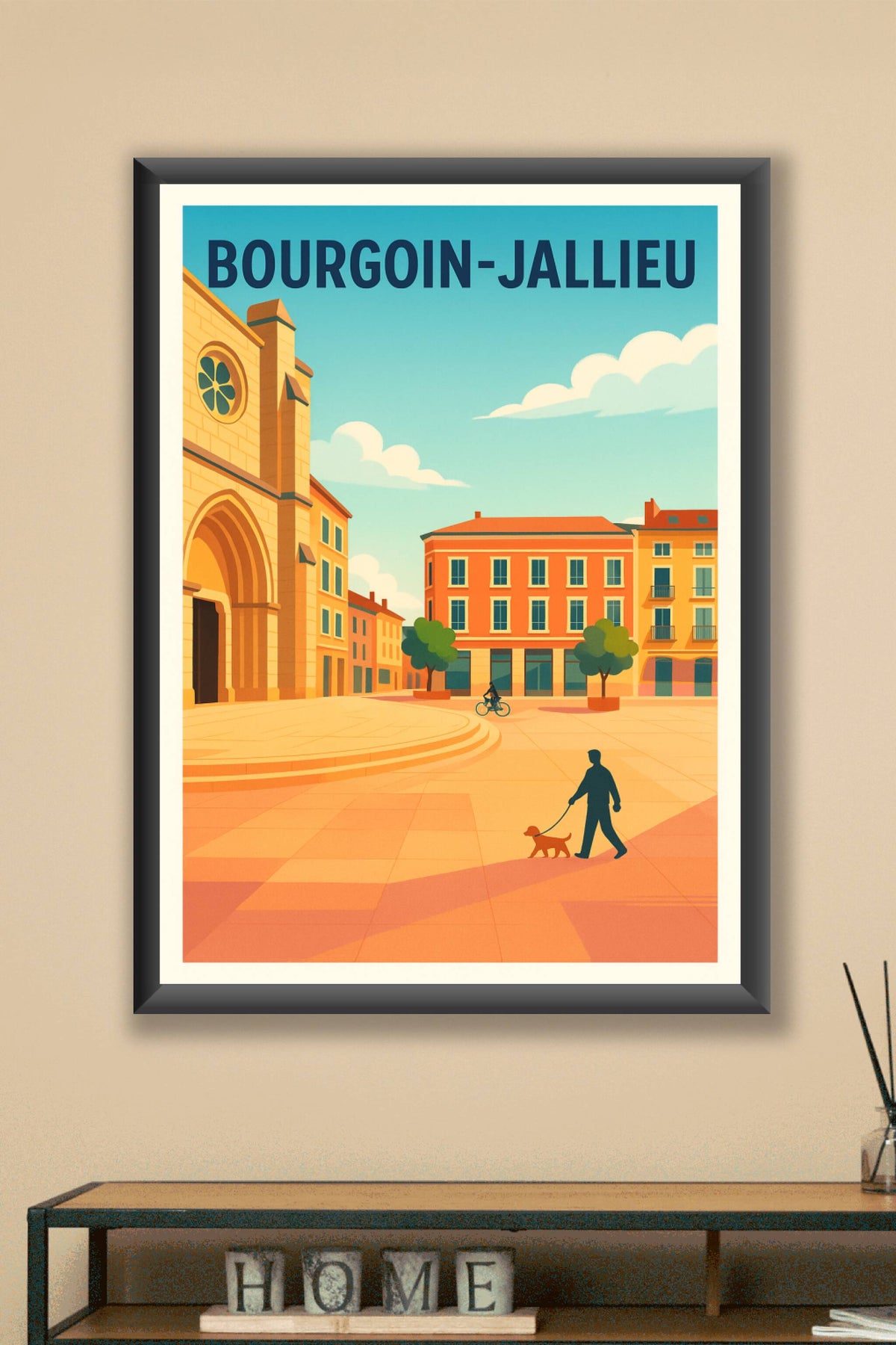 Affiche Bourgoin-Jallieu — Promenade urbaine ensoleillée · poster d'art de Bourgoin-Jallieu