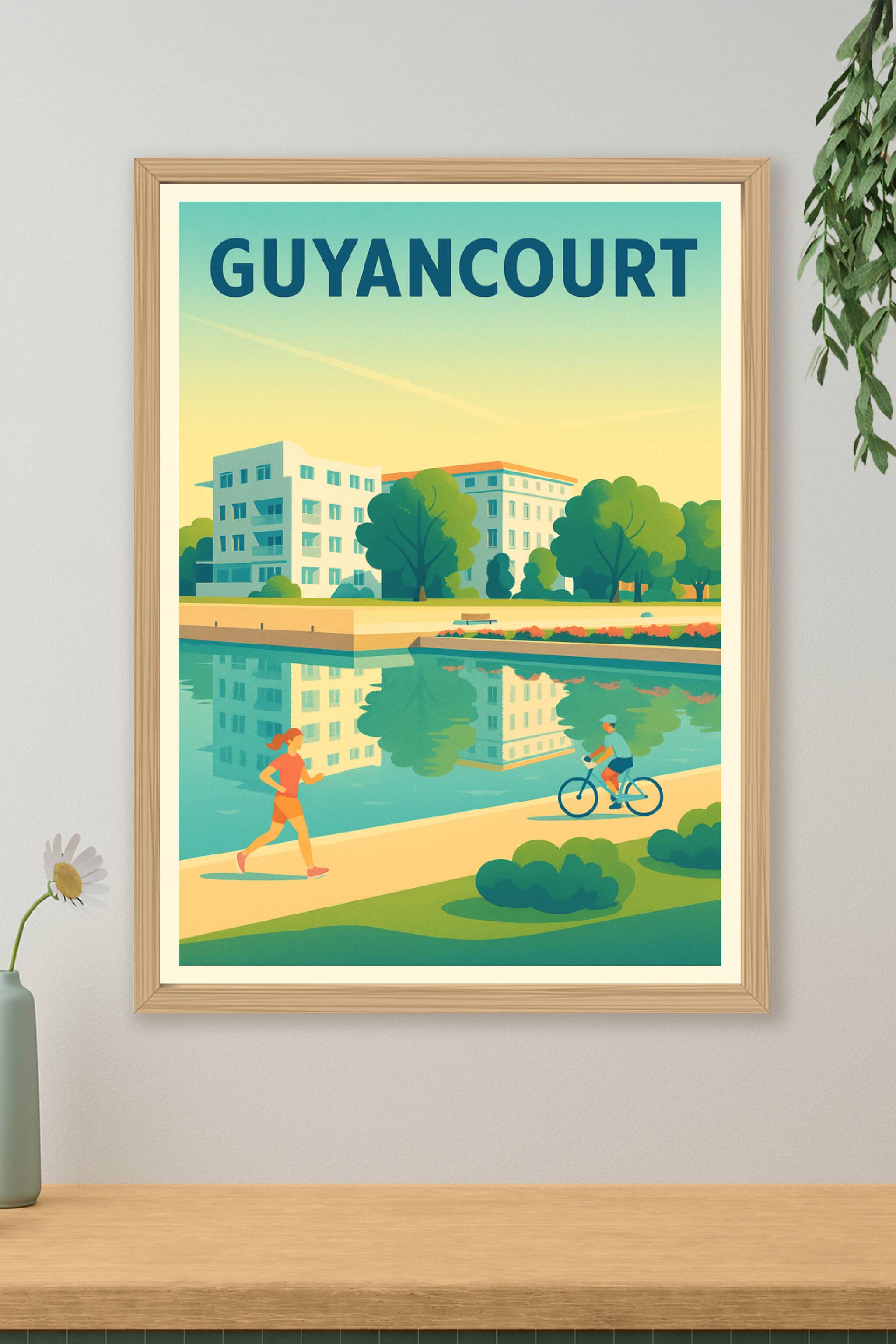 Affiche Guyancourt — Promenade et sérénité au bord de l'eau · poster d'art de Guyancourt