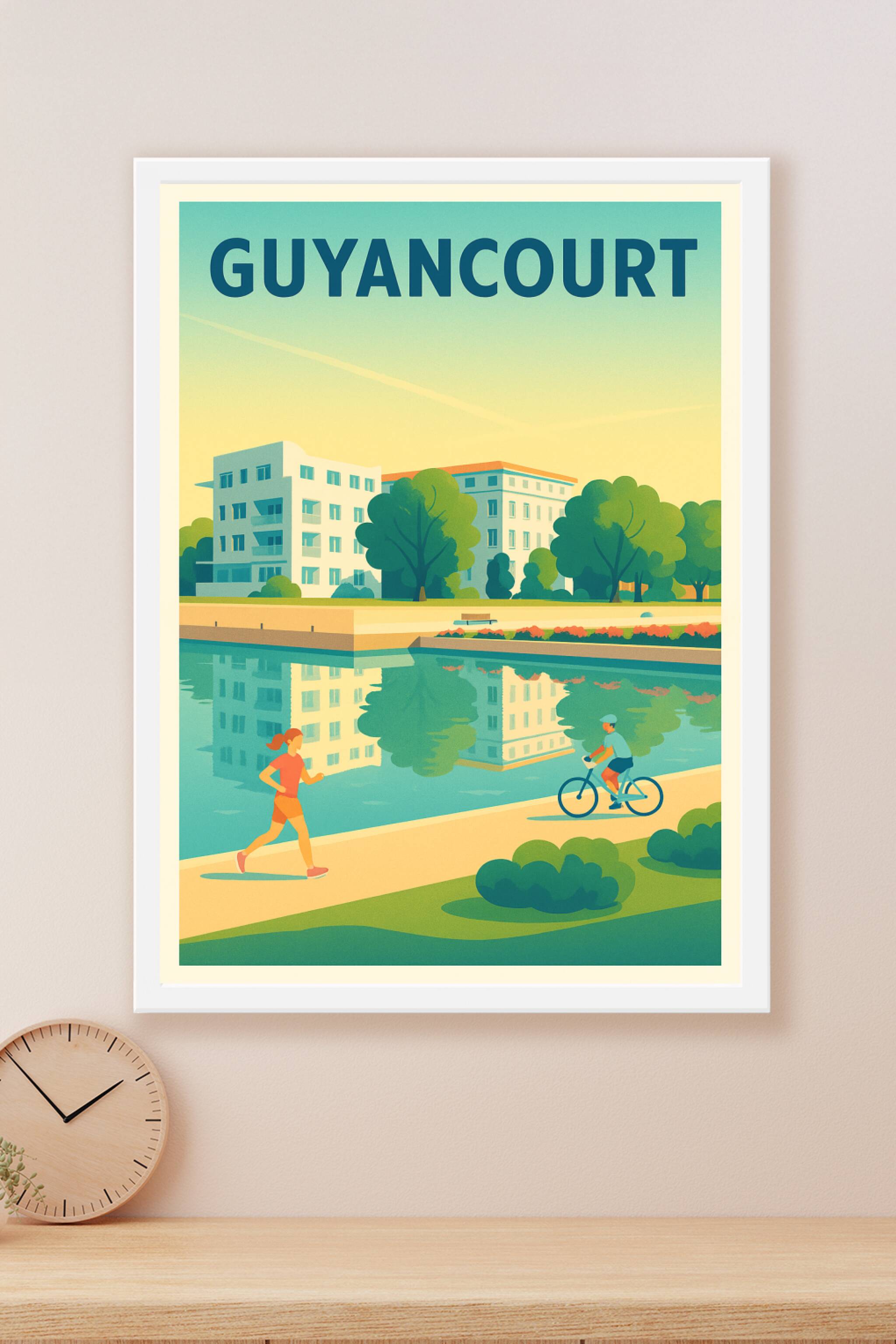 Affiche Guyancourt — Promenade et sérénité au bord de l'eau · poster d'art de Guyancourt