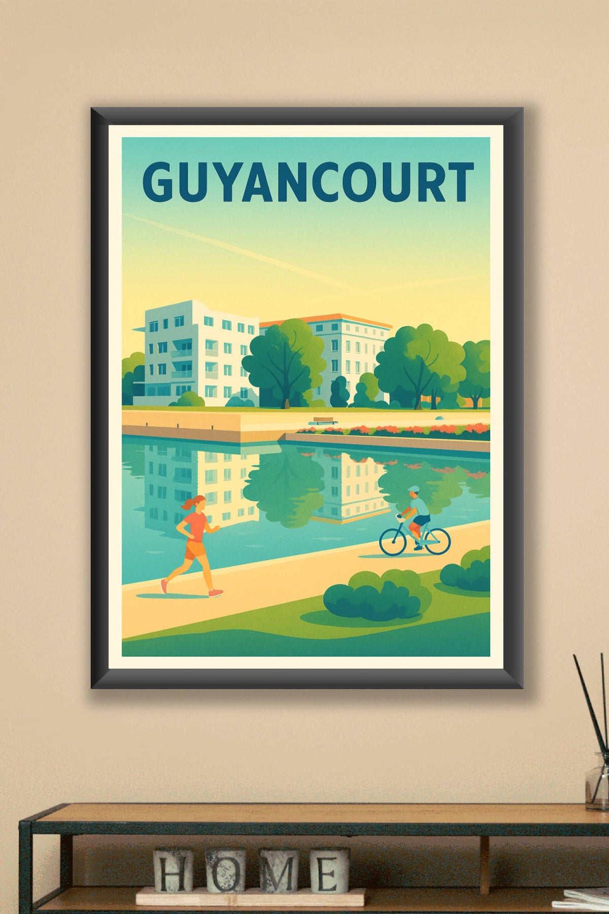 Affiche Guyancourt — Promenade et sérénité au bord de l'eau · poster d'art de Guyancourt