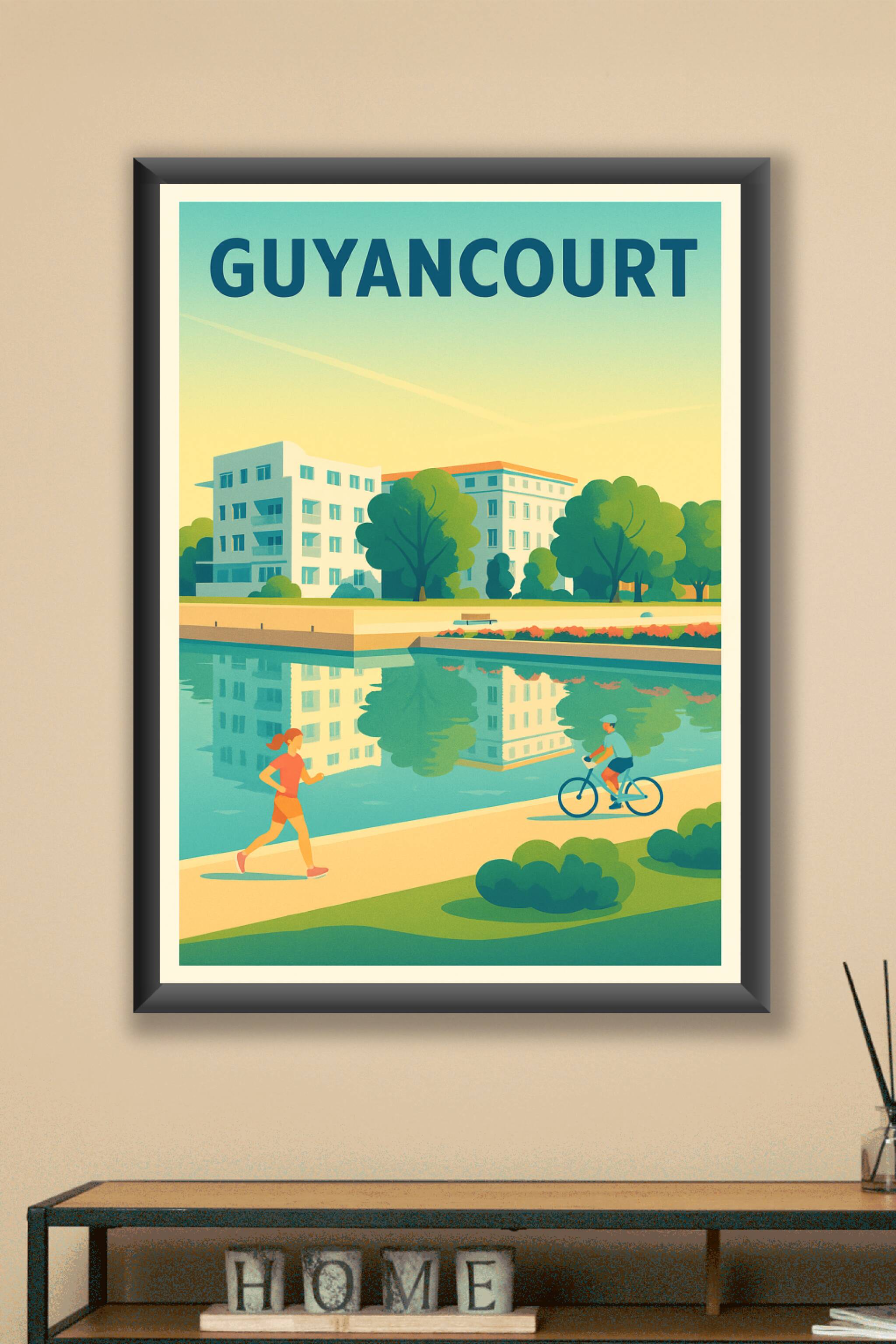 Affiche Guyancourt — Promenade et sérénité au bord de l'eau · poster d'art de Guyancourt