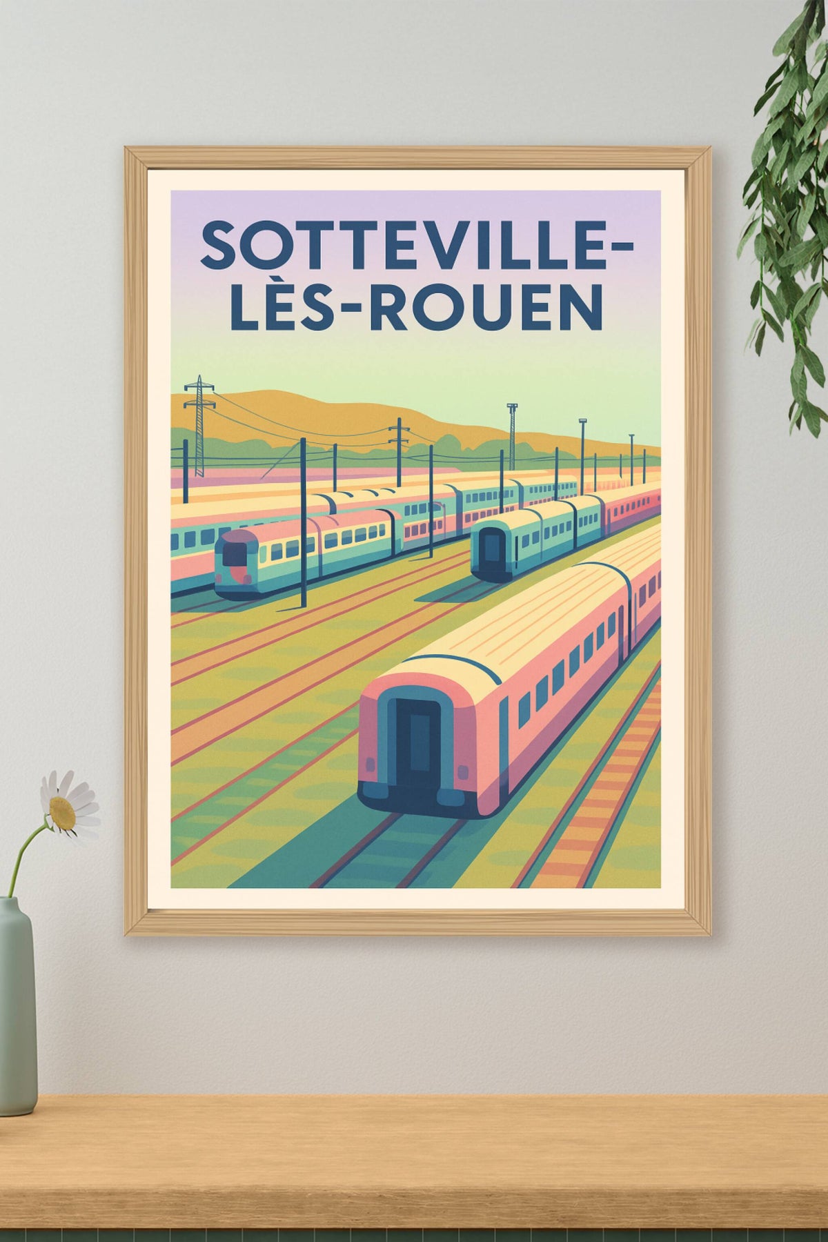 Affiche Sotteville-lès-Rouen — L'élégance des trains à quai · poster d'art de Sotteville-lès-Rouen