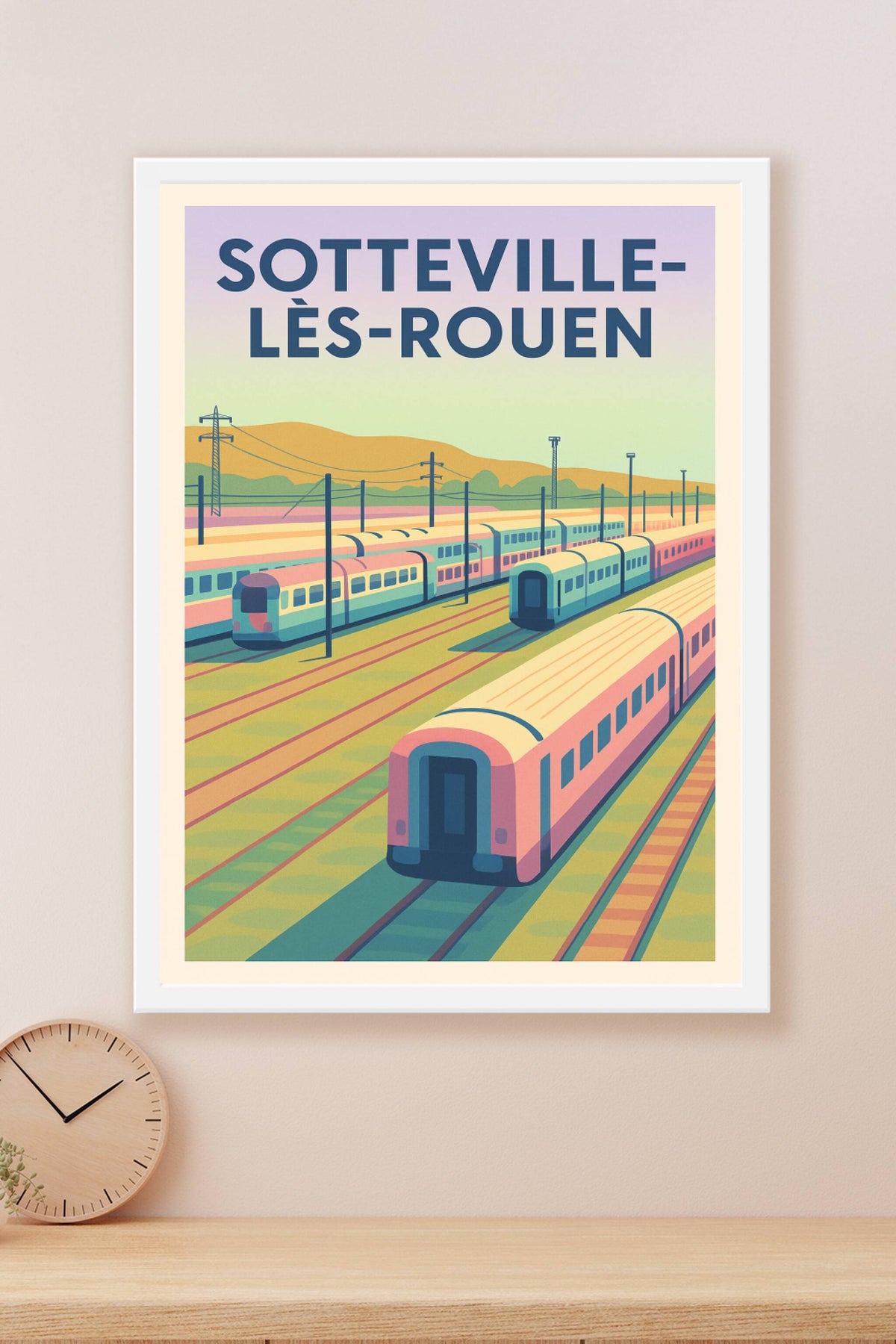 Affiche Sotteville-lès-Rouen — L'élégance des trains à quai · poster d'art de Sotteville-lès-Rouen