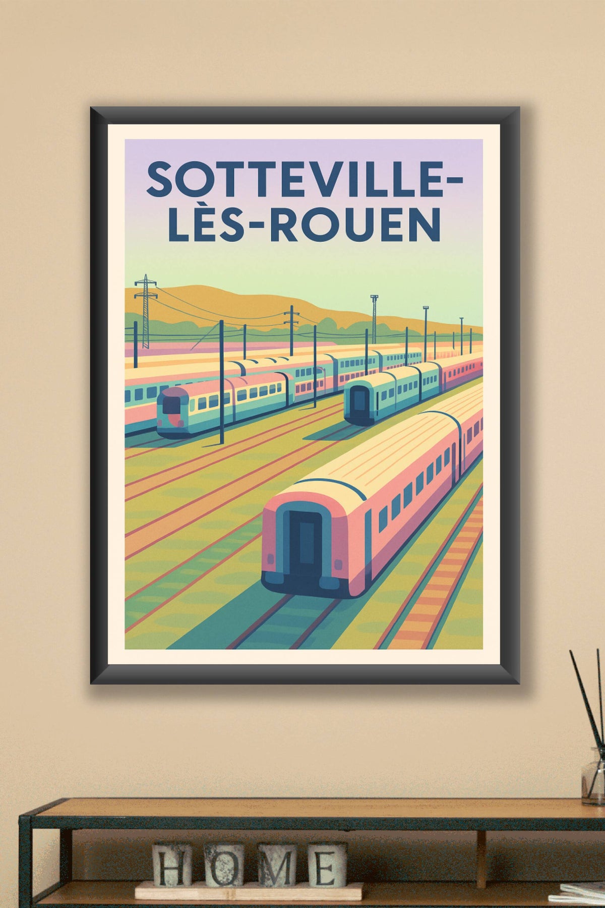 Affiche Sotteville-lès-Rouen — L'élégance des trains à quai · poster d'art de Sotteville-lès-Rouen