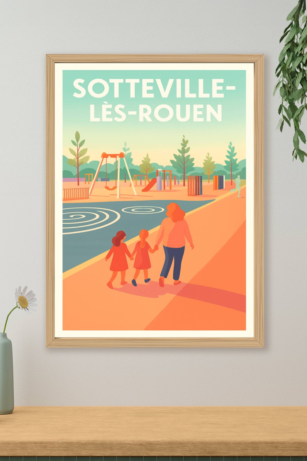Affiche Sotteville-lès-Rouen — Moments de détente en famille · poster d'art de Sotteville-lès-Rouen