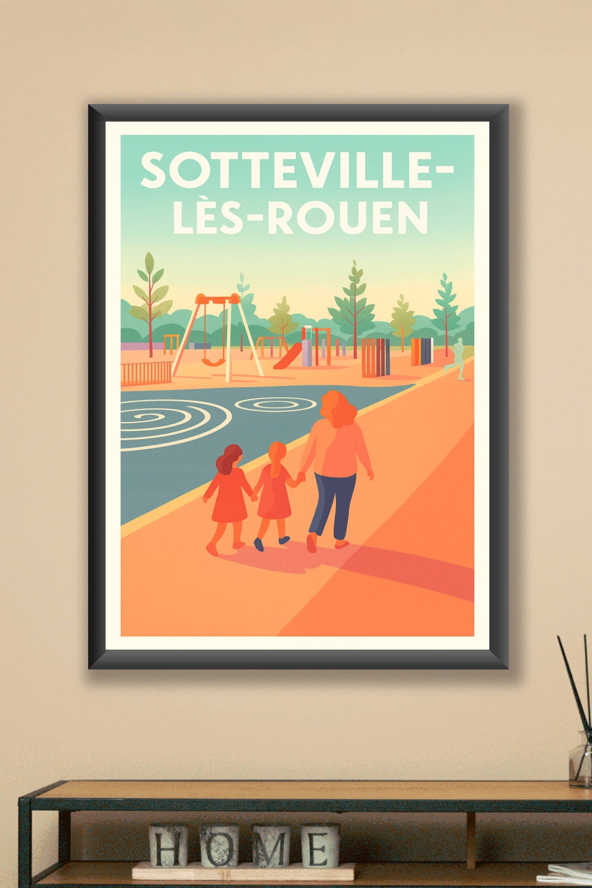 Affiche Sotteville-lès-Rouen — Moments de détente en famille · poster d'art de Sotteville-lès-Rouen