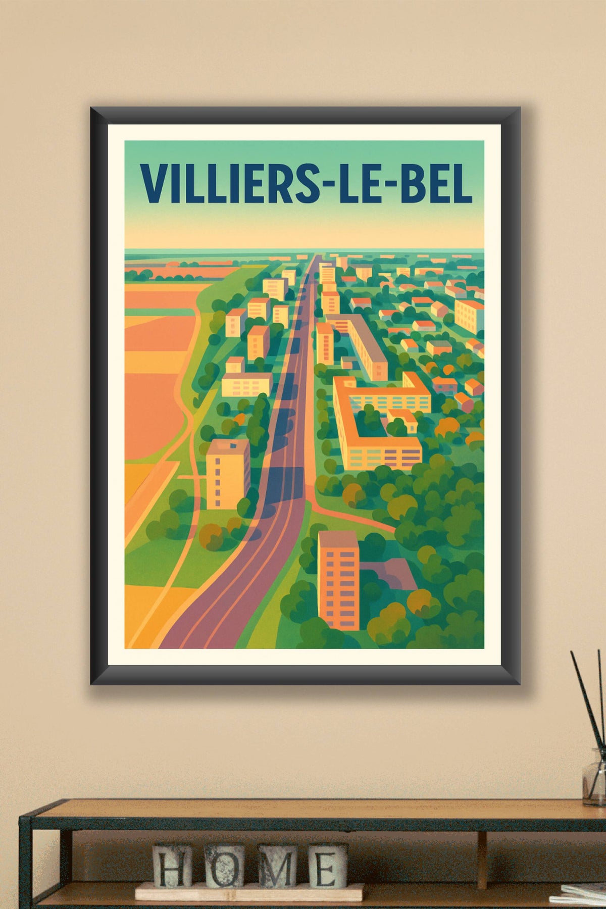 Affiche Villiers-le-Bel — Panorama coloré de la banlieue parisienne · poster d'art de Villiers-le-Bel