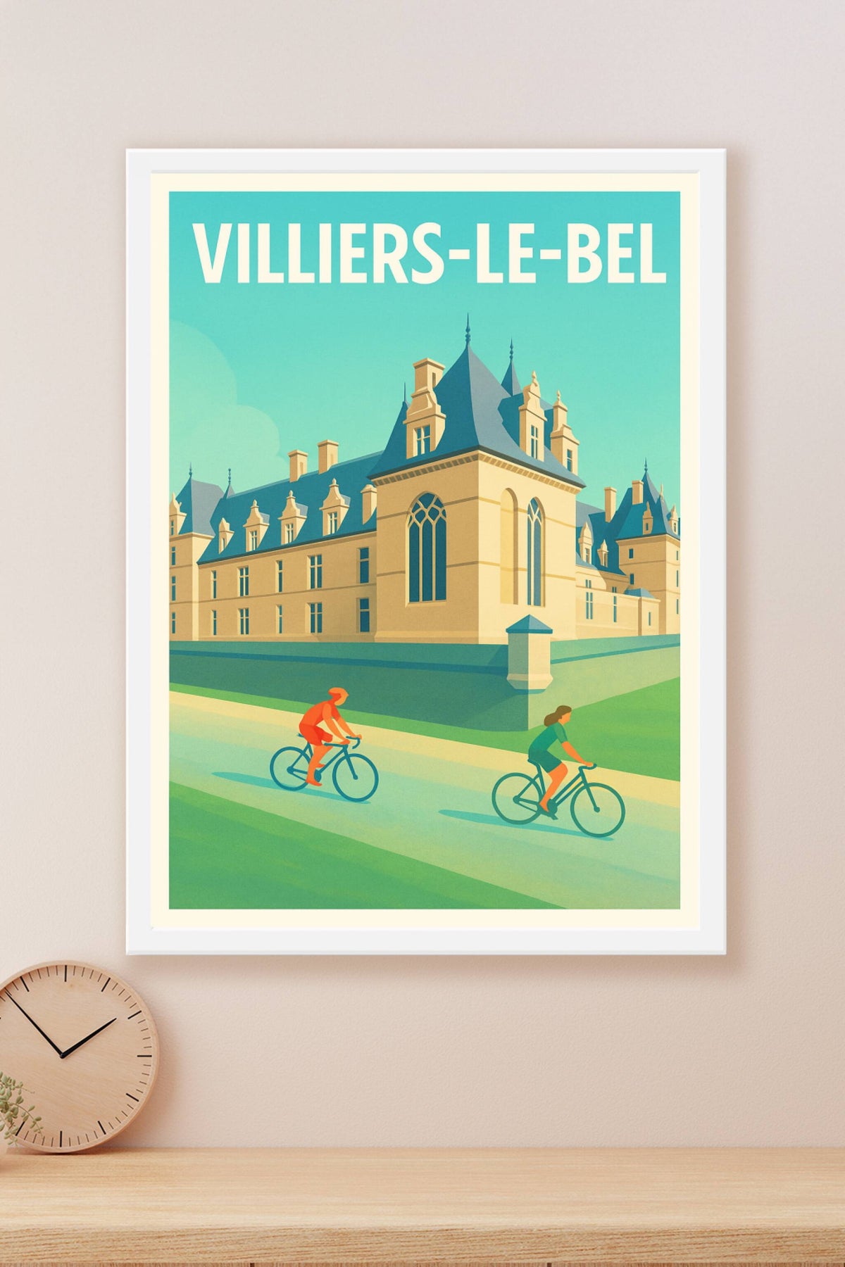 Affiche Villiers-le-Bel — Élégance à vélo au cœur du patrimoine · poster d'art de Villiers-le-Bel