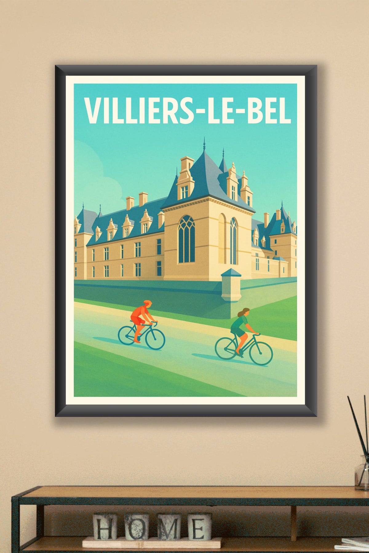 Affiche Villiers-le-Bel — Élégance à vélo au cœur du patrimoine · poster d'art de Villiers-le-Bel