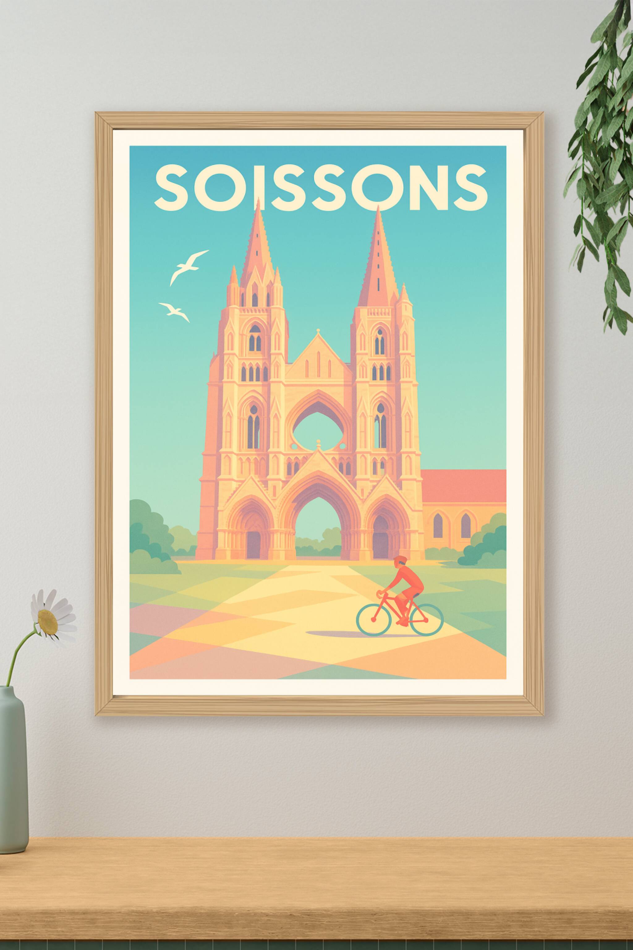 Affiche de Soissons - L'élégance gothique à vélo