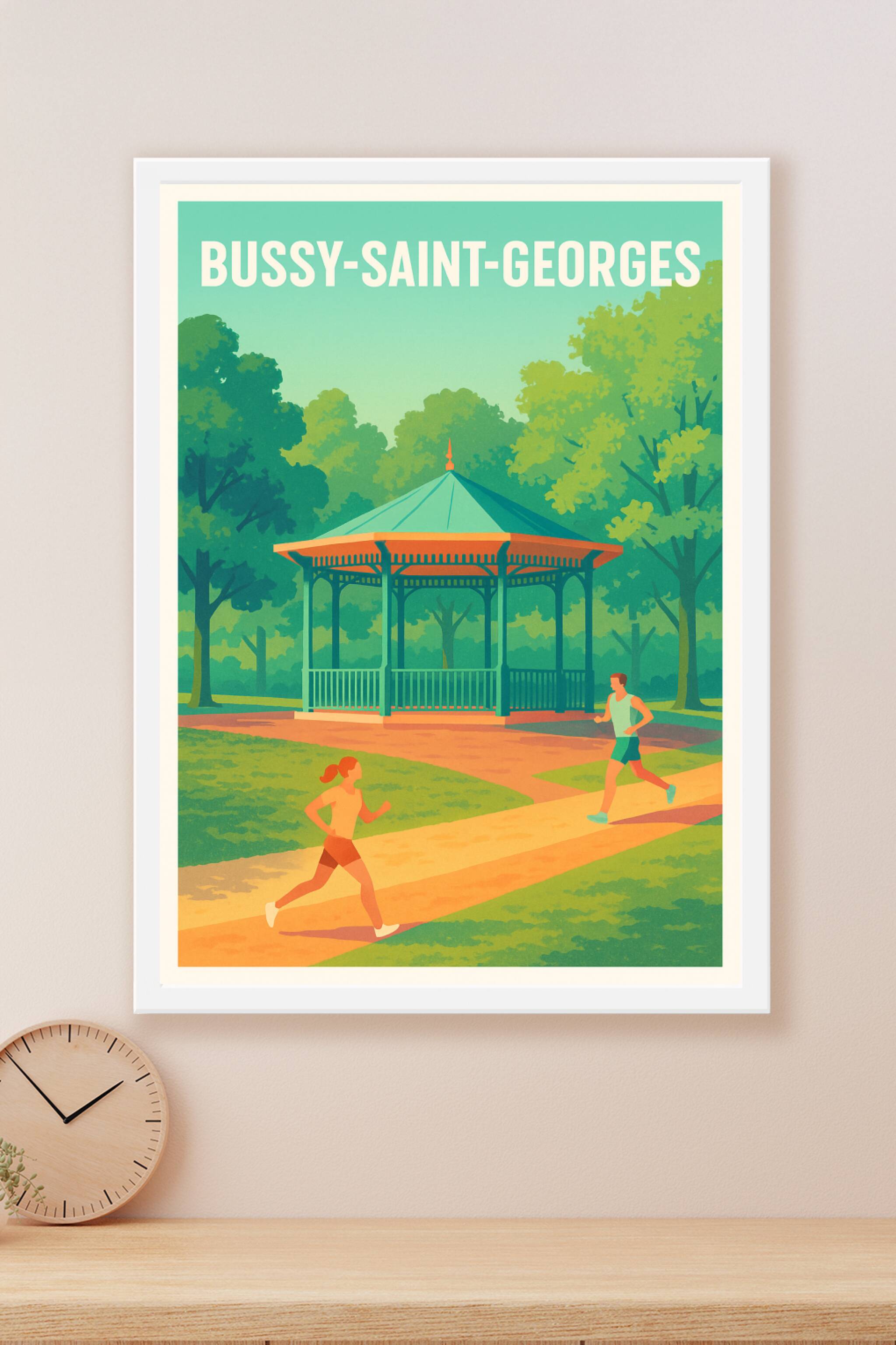 Affiche Bussy-Saint-Georges — Charme bucolique du parc en pleine course · poster d'art de Bussy-Saint-Georges