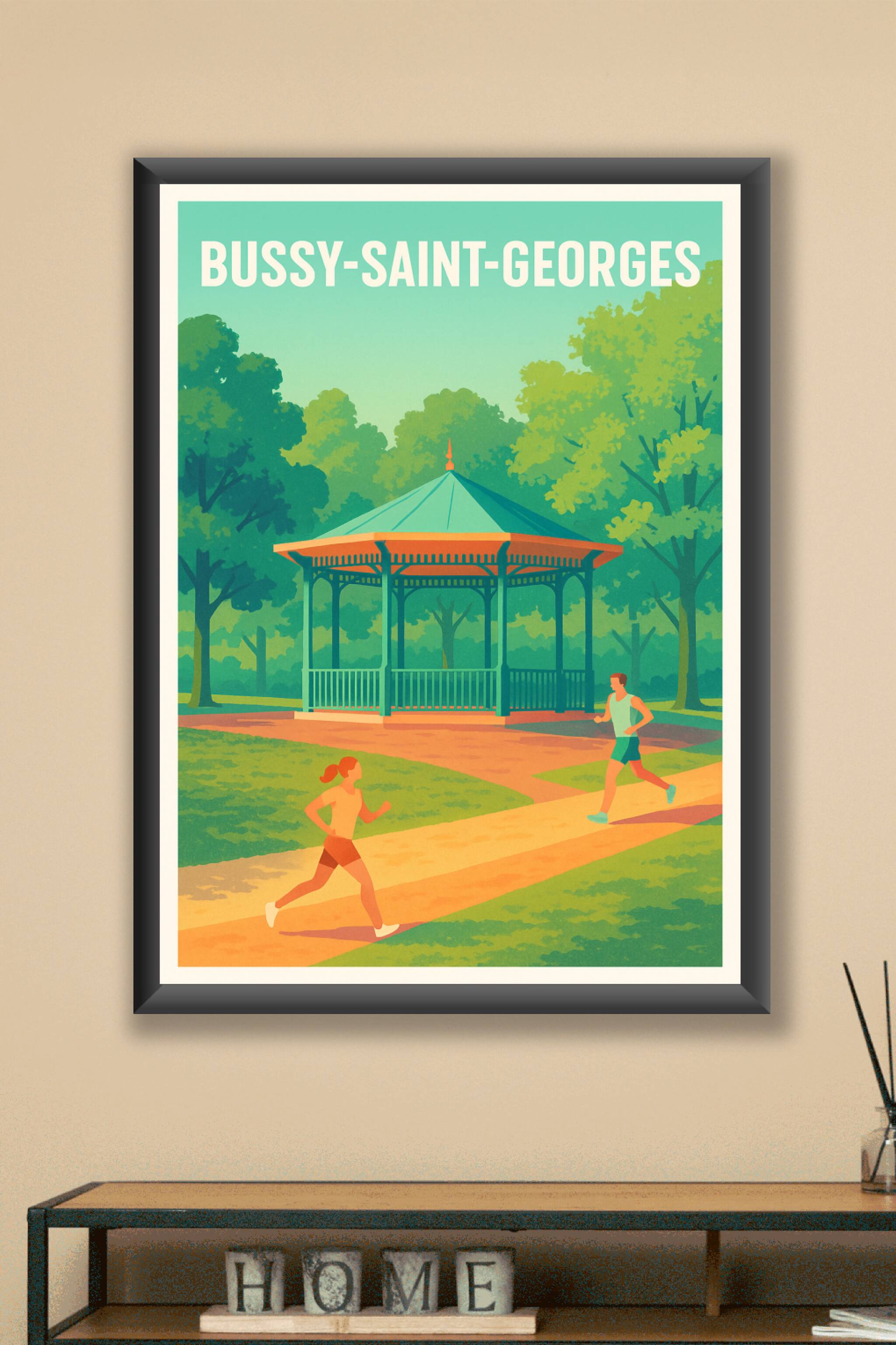 Affiche Bussy-Saint-Georges — Charme bucolique du parc en pleine course · poster d'art de Bussy-Saint-Georges
