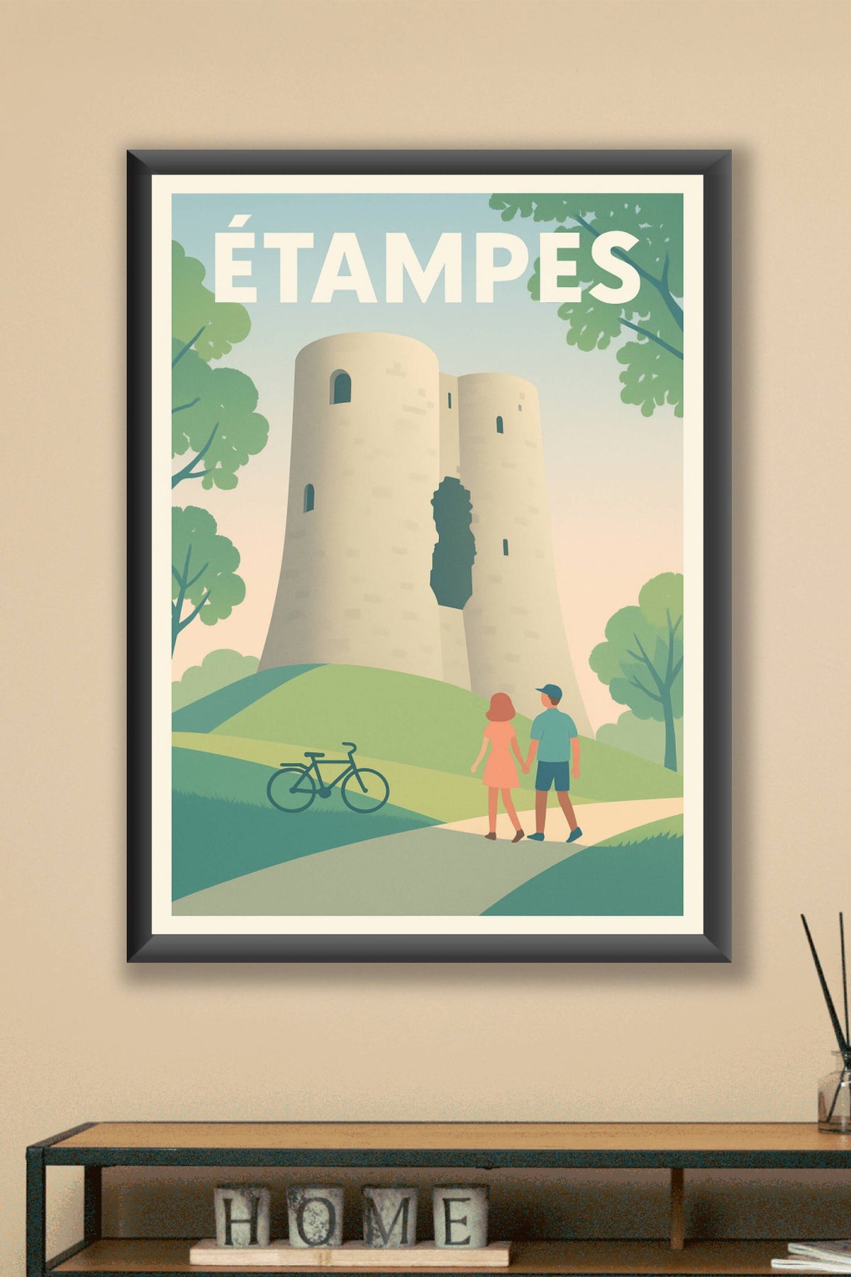 Affiche Étampes — Promenade romantique au pied du Donjon · poster d'art de Étampes