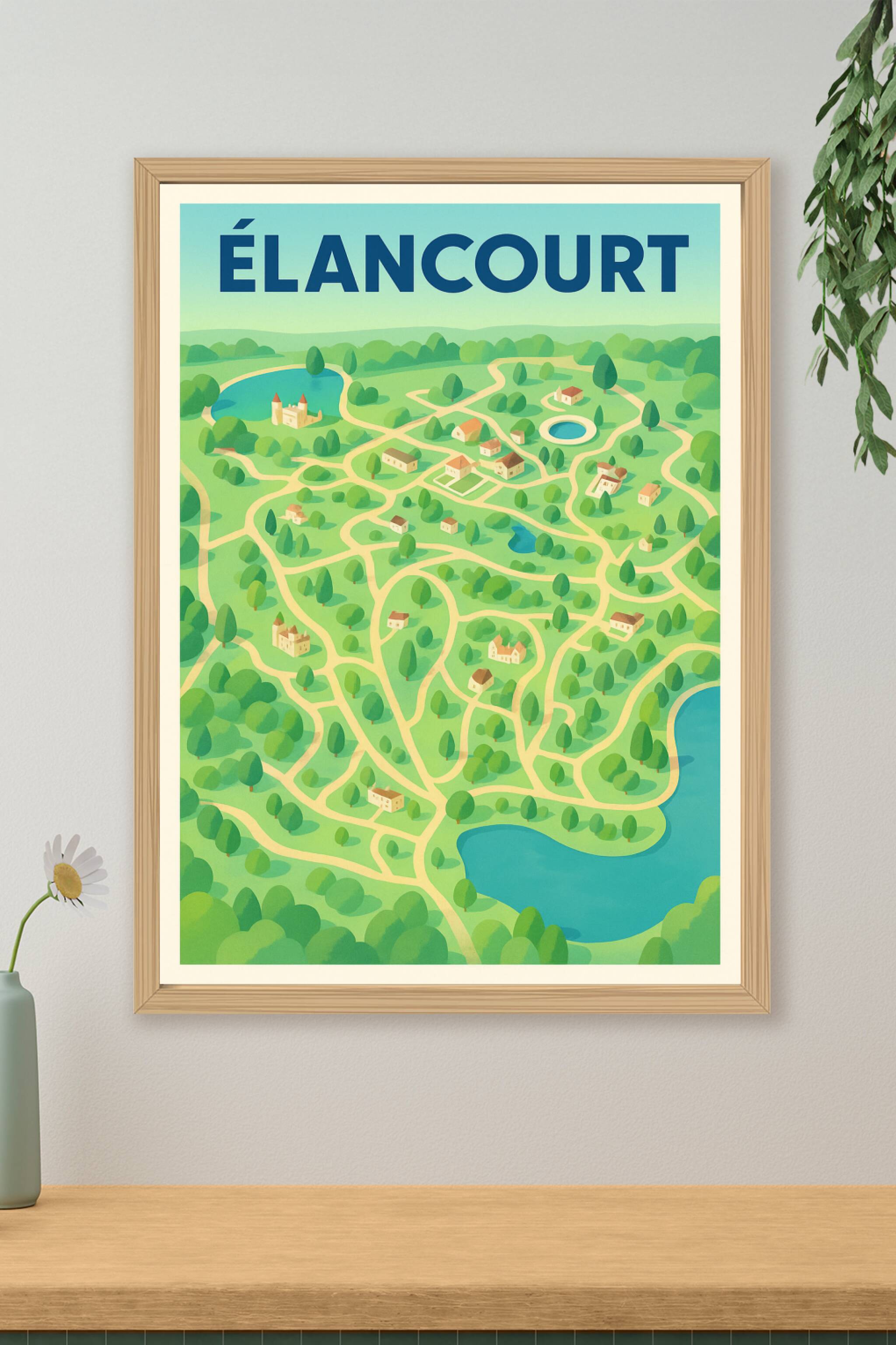 Affiche Élancourt — Carte illustrative d'un havre de verdure · poster d'art de Élancourt