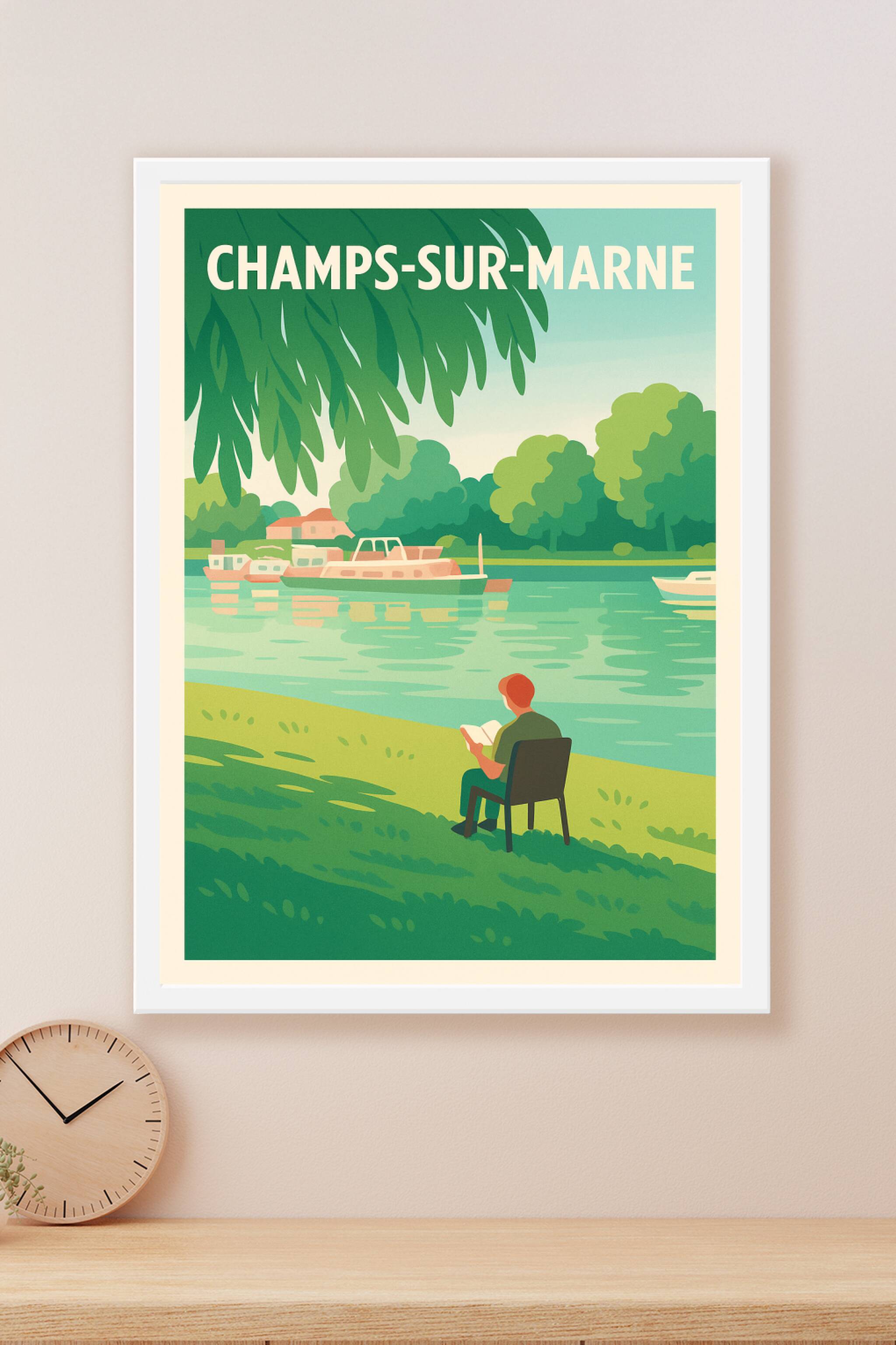 Affiche Champs-sur-Marne — Escapade paisible au bord de l'eau · poster d'art de Champs-sur-Marne