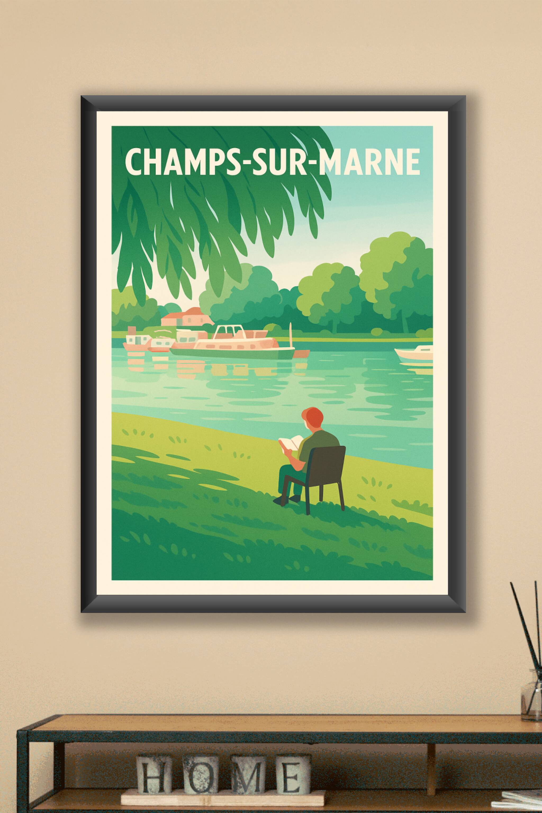 Affiche Champs-sur-Marne — Escapade paisible au bord de l'eau · poster d'art de Champs-sur-Marne