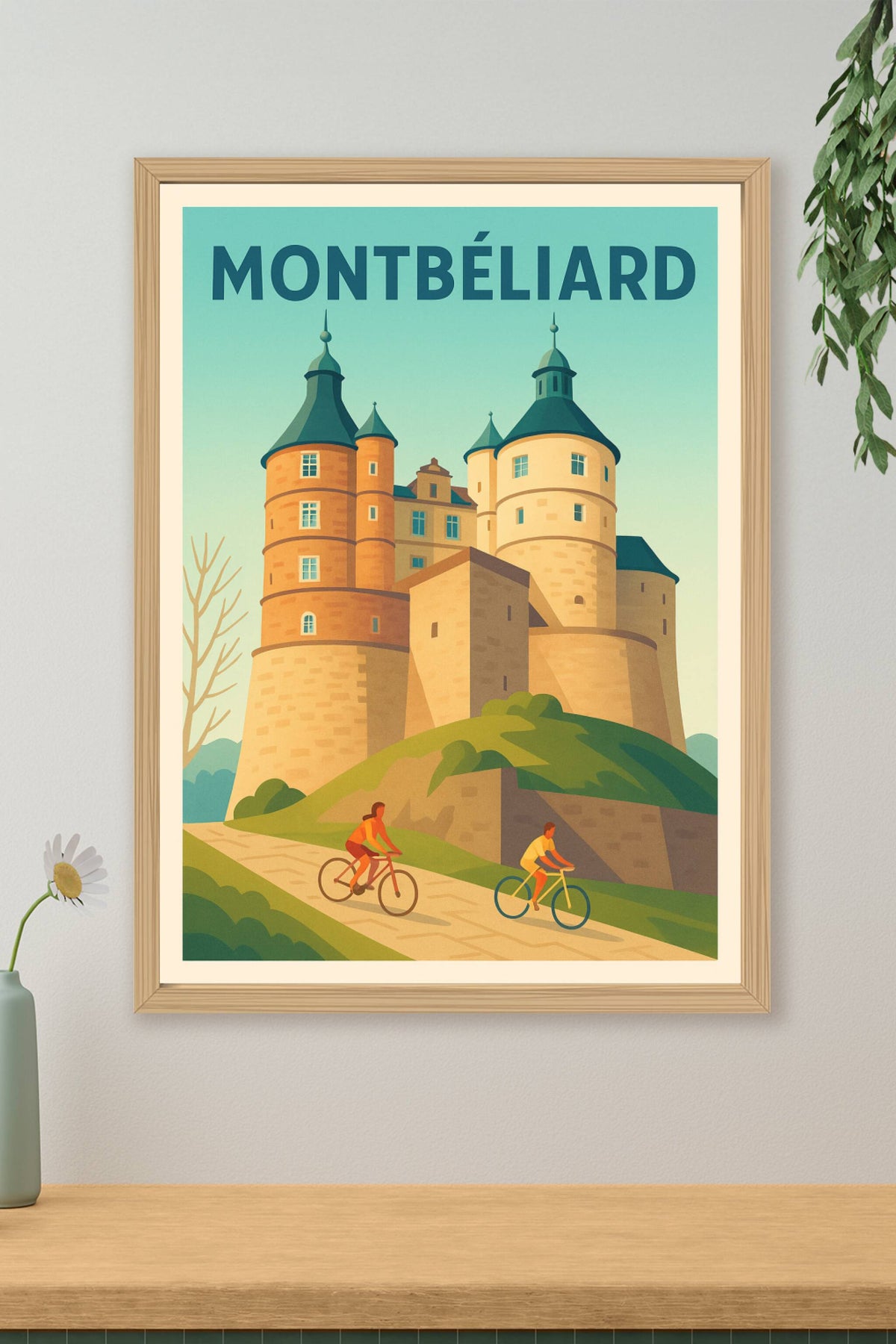 Affiche Montbéliard — À vélo au pied du Château emblématique · poster d'art de Montbéliard