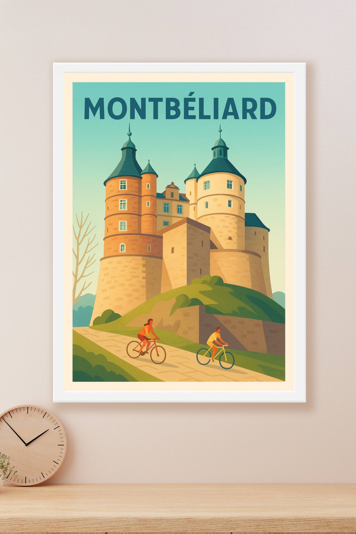 Affiche Montbéliard — À vélo au pied du Château emblématique · poster d'art de Montbéliard