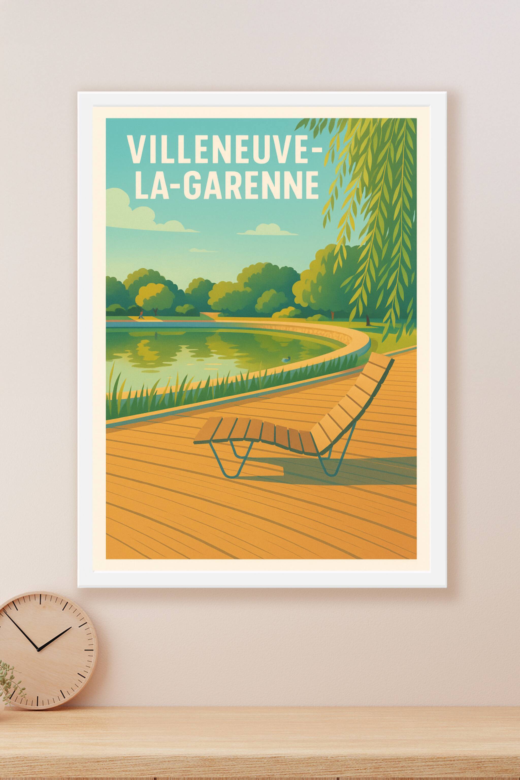 Affiche Villeneuve-la-Garenne — Havre de paix au bord de l'eau · poster d'art de Villeneuve-la-Garenne