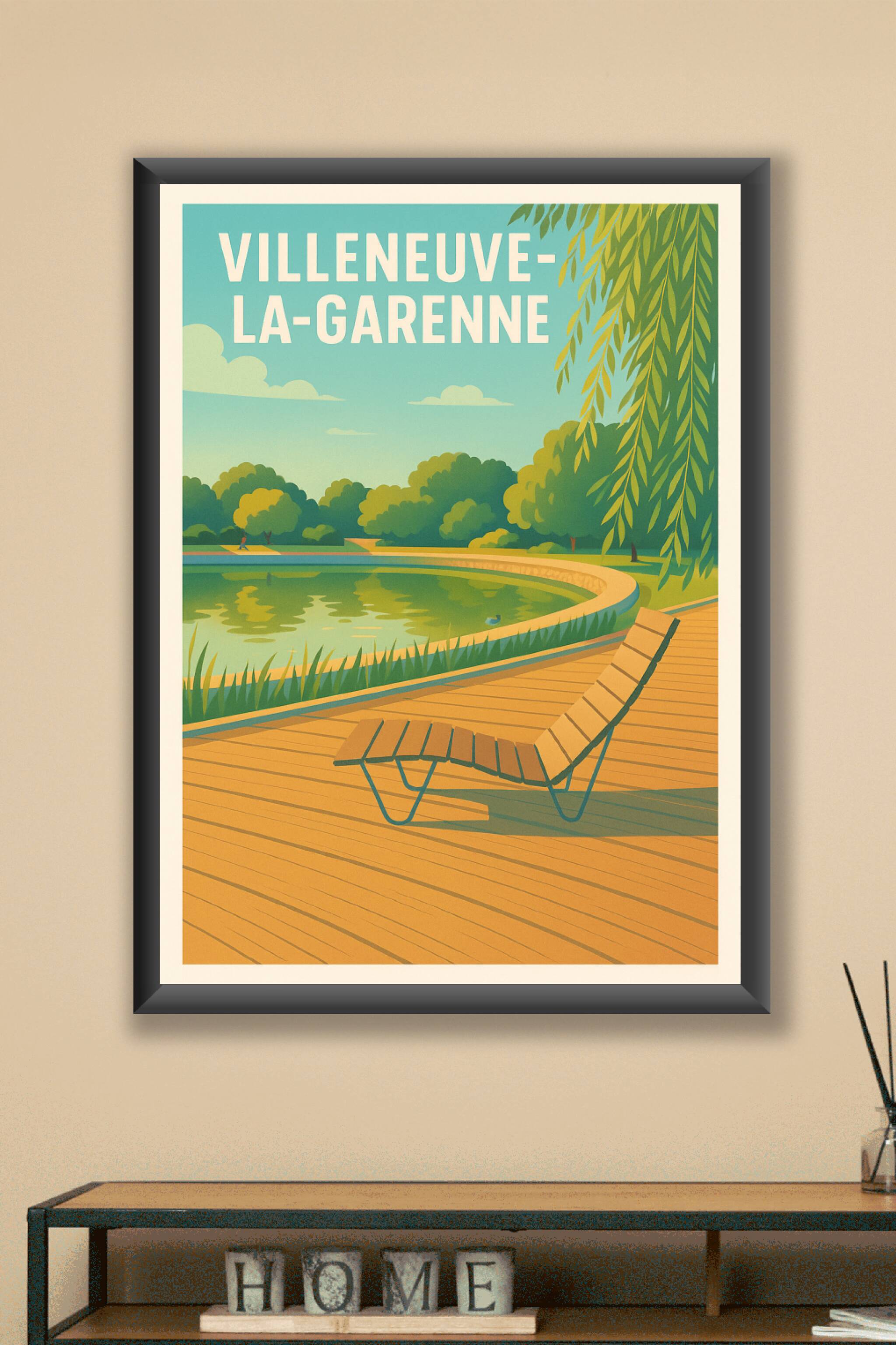 Affiche Villeneuve-la-Garenne — Havre de paix au bord de l'eau · poster d'art de Villeneuve-la-Garenne