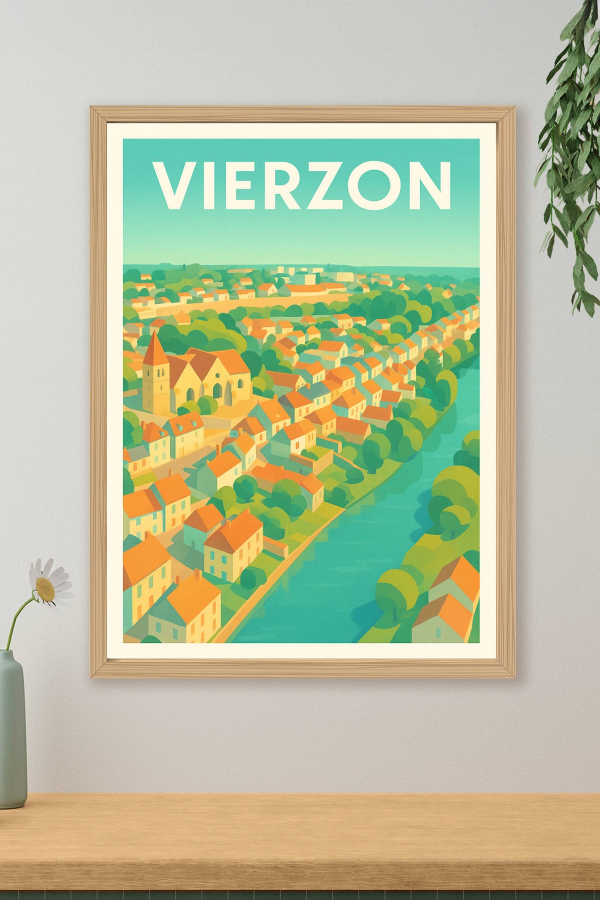 Affiche Vierzon — Charme bucolique en bord de rivière · poster d'art de Vierzon