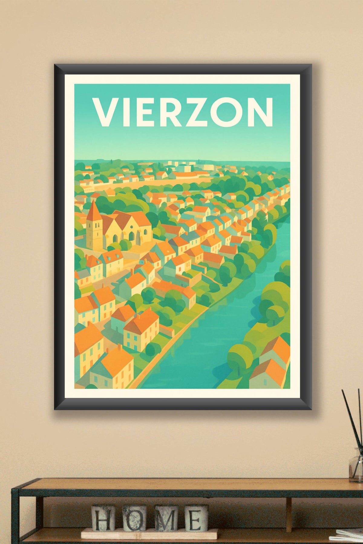 Affiche Vierzon — Charme bucolique en bord de rivière · poster d'art de Vierzon