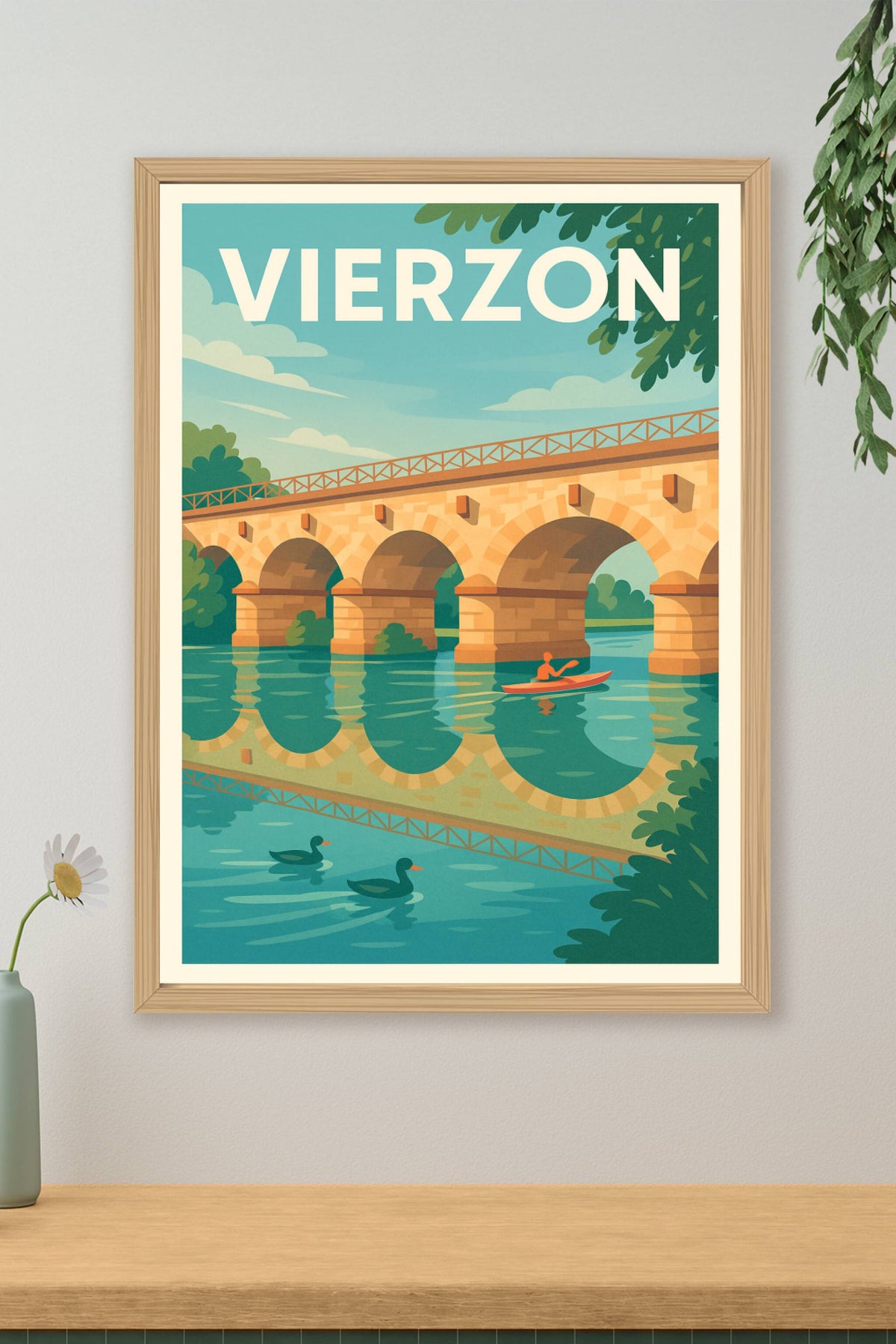 Affiche Vierzon — Harmonie sur l'eau et pierre · poster d'art de Vierzon