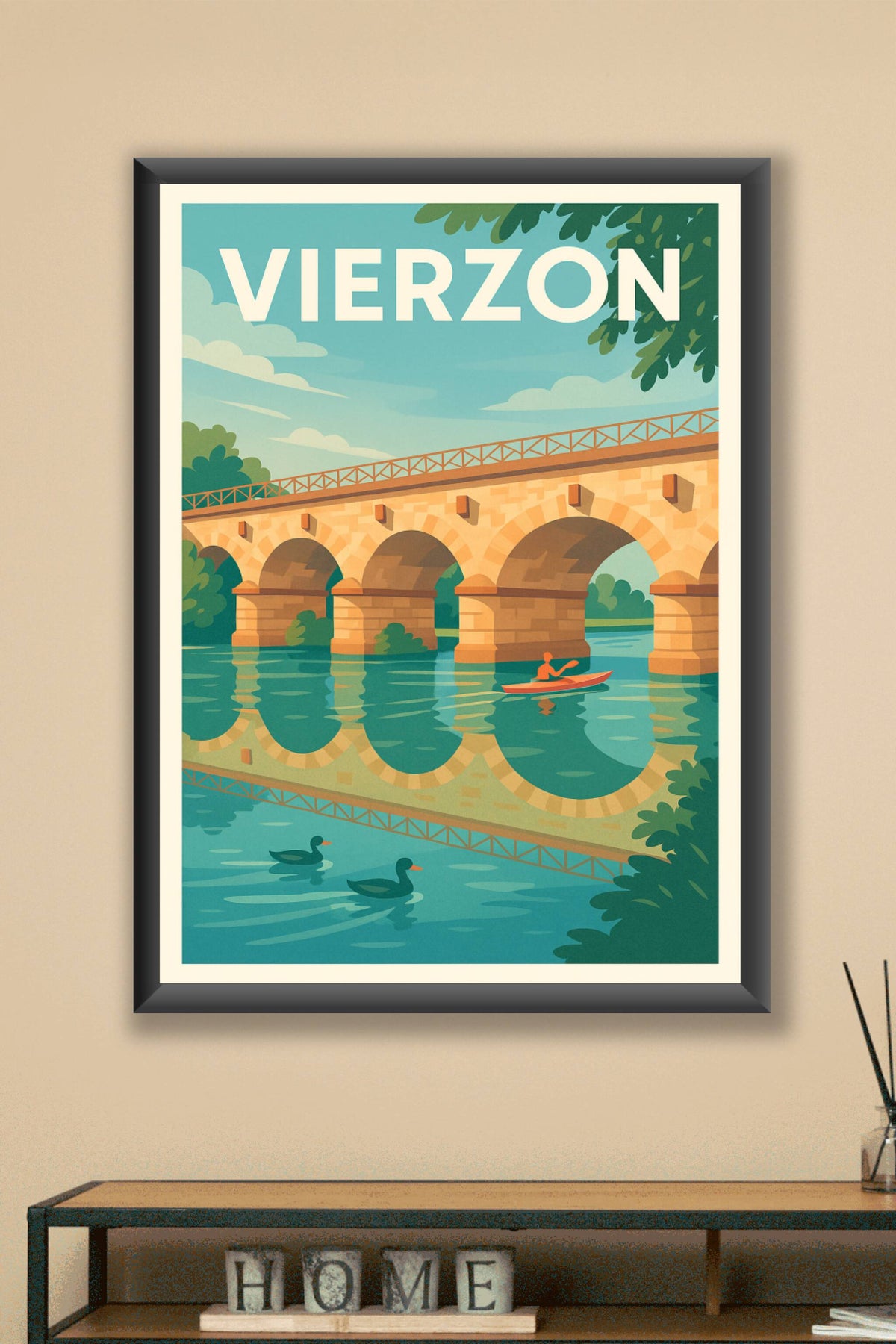 Affiche Vierzon — Harmonie sur l'eau et pierre · poster d'art de Vierzon