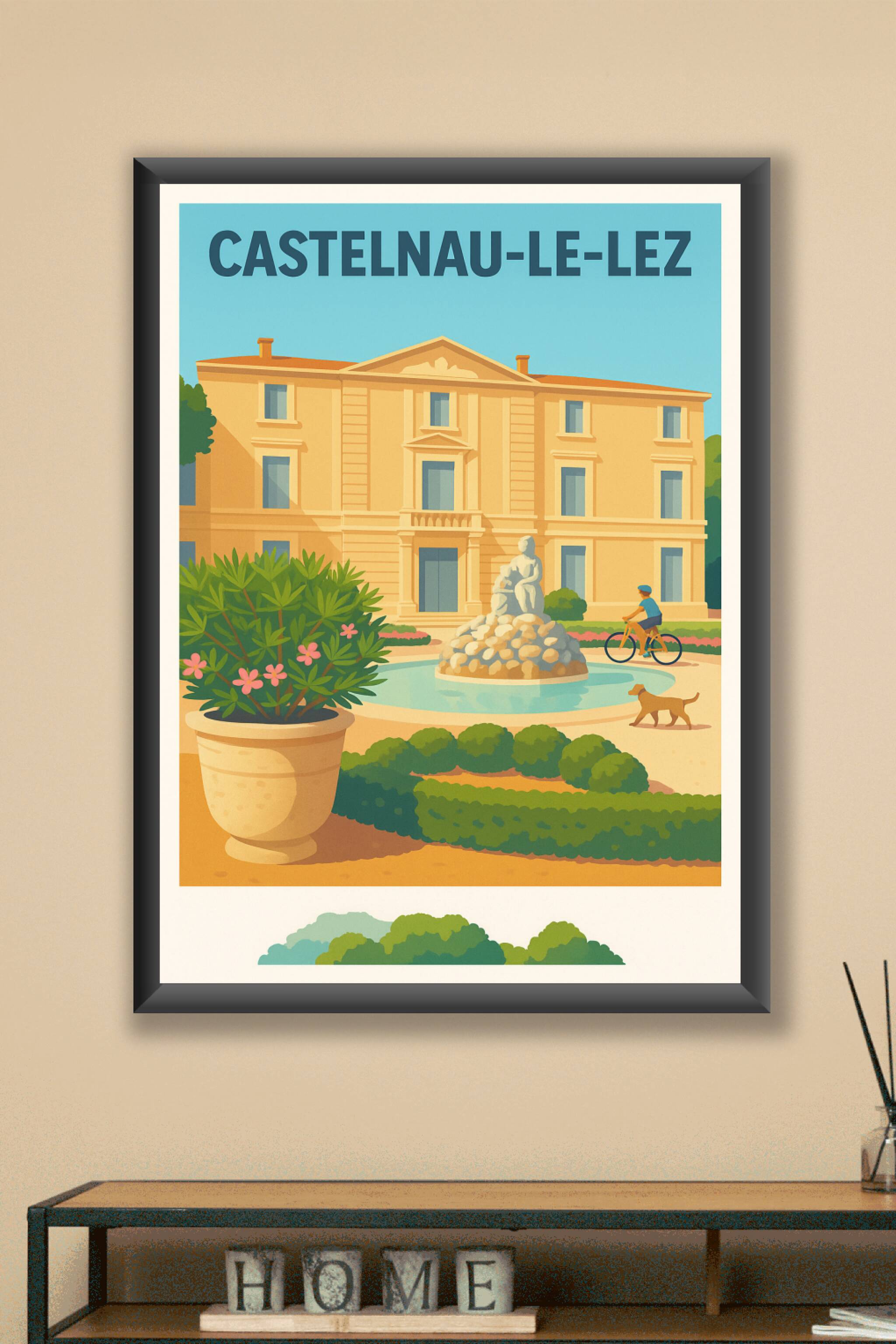 Affiche Castelnau-le-Lez — Charme et sérénité au cœur de la ville · poster d'art de Castelnau-le-Lez