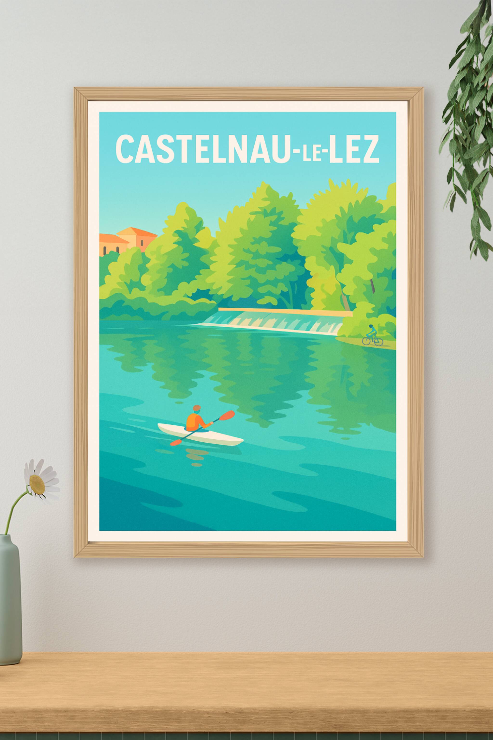 Affiche Castelnau-le-Lez — Évasion et nature au fil de l'eau · poster d'art de Castelnau-le-Lez