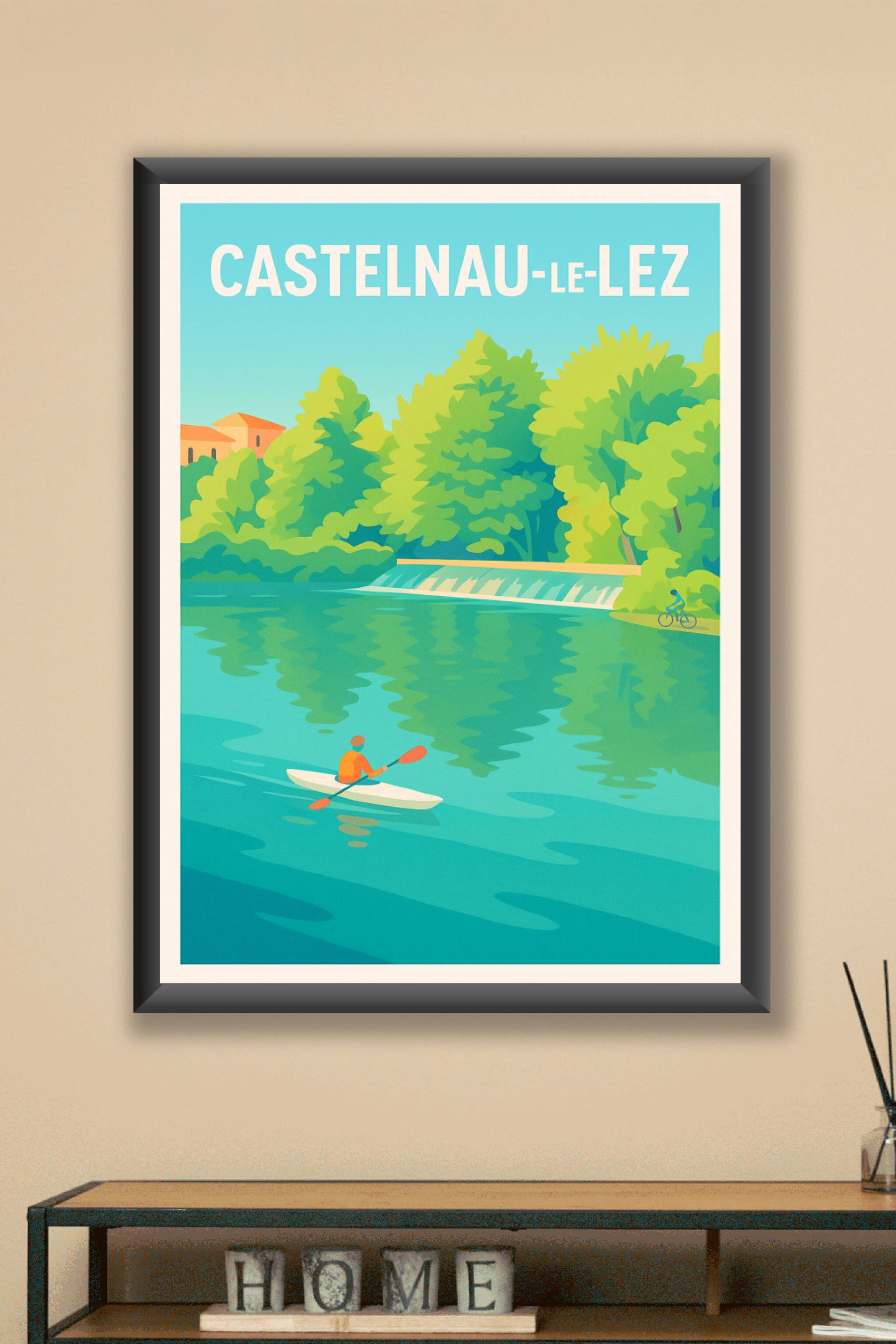 Affiche Castelnau-le-Lez — Évasion et nature au fil de l'eau · poster d'art de Castelnau-le-Lez