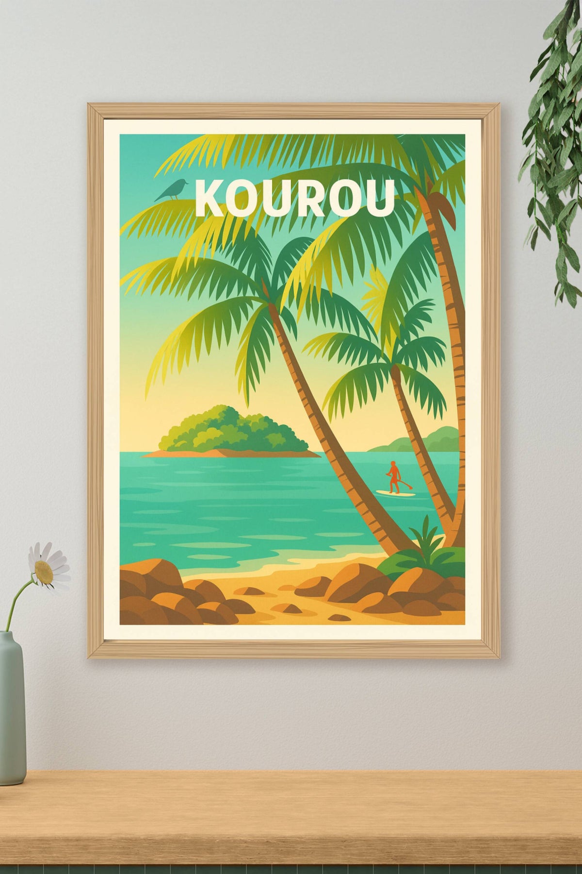 Affiche Kourou — Évasion tropicale entre palmiers et océan · poster d'art de Kourou