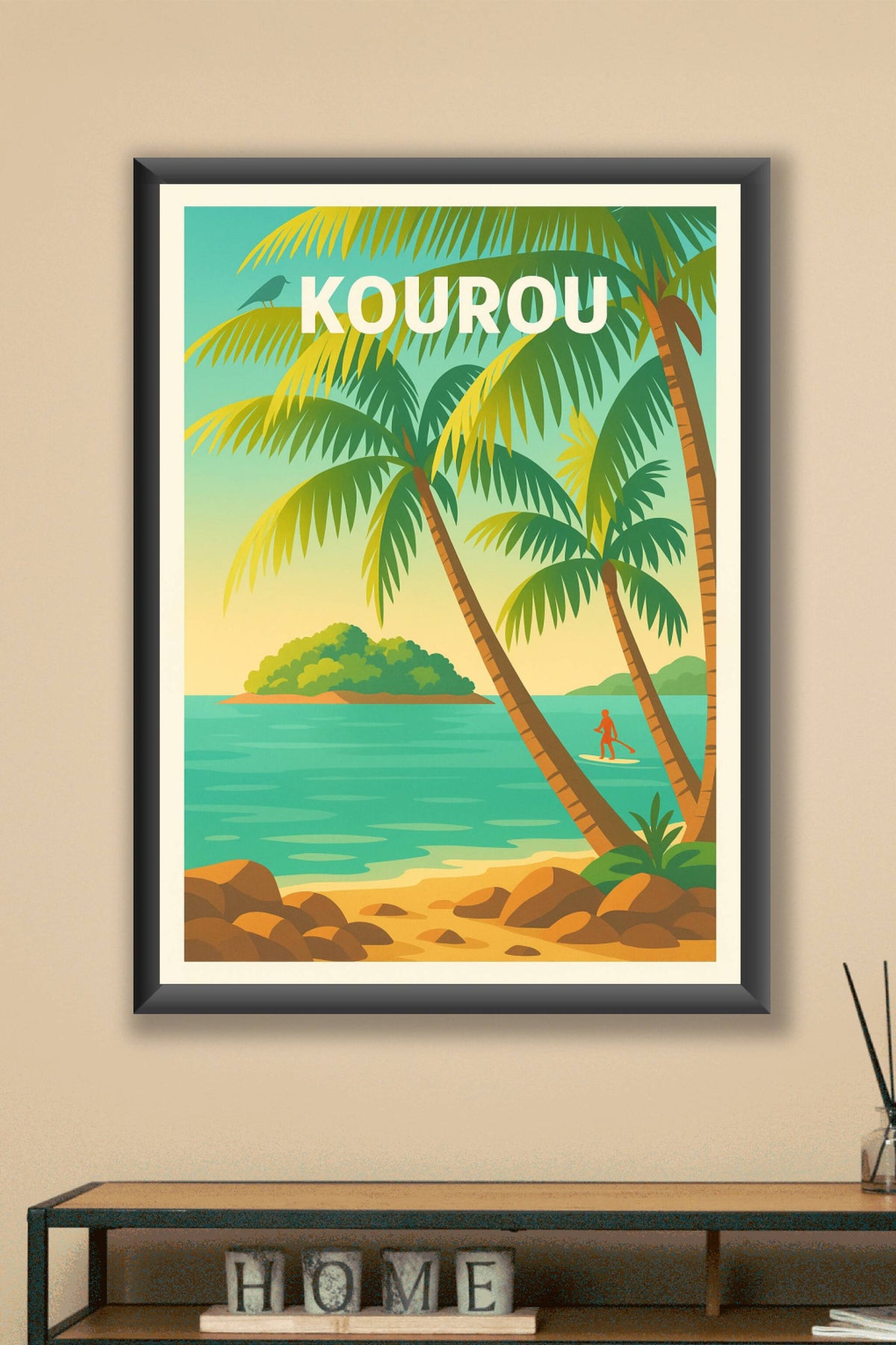 Affiche Kourou — Évasion tropicale entre palmiers et océan · poster d'art de Kourou