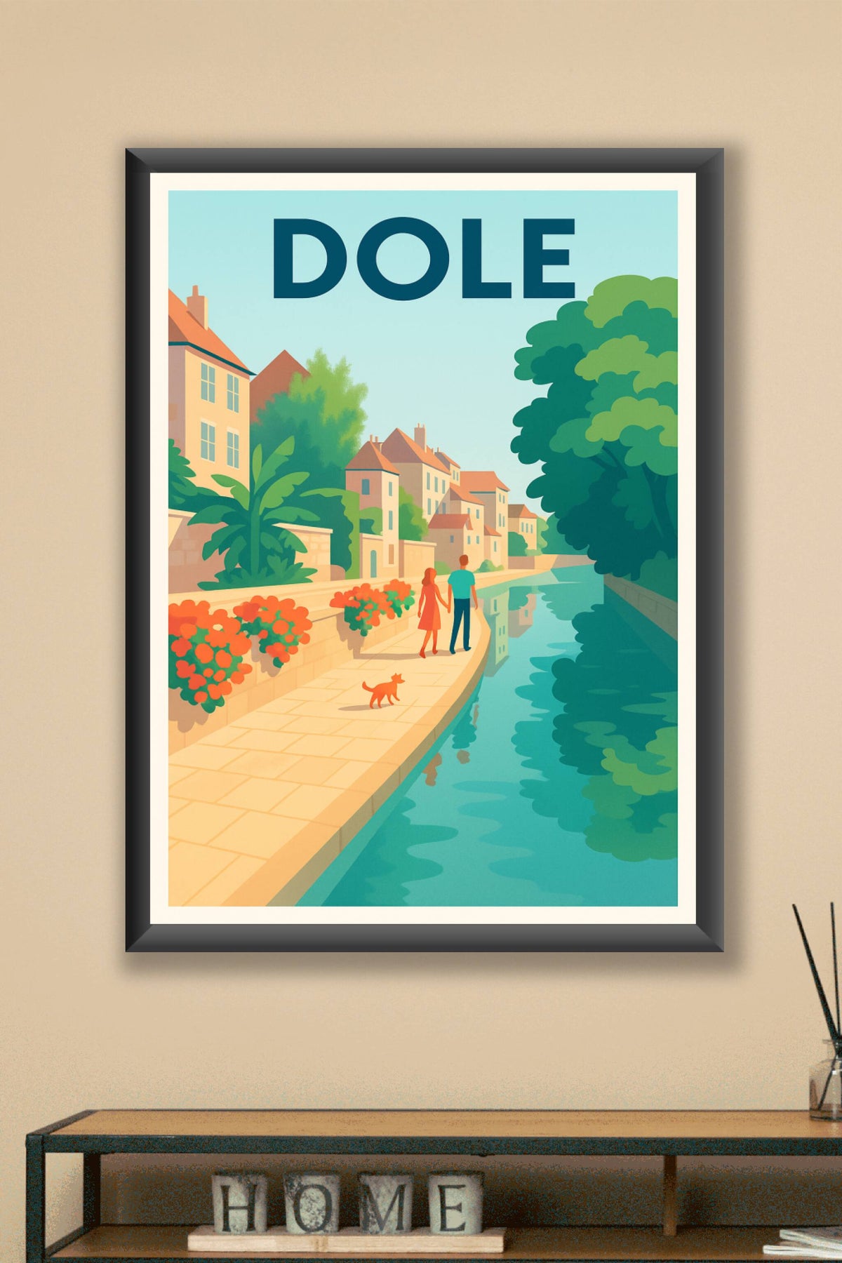 Affiche Dole — Balade romantique au bord de l'eau · poster d'art de Dole