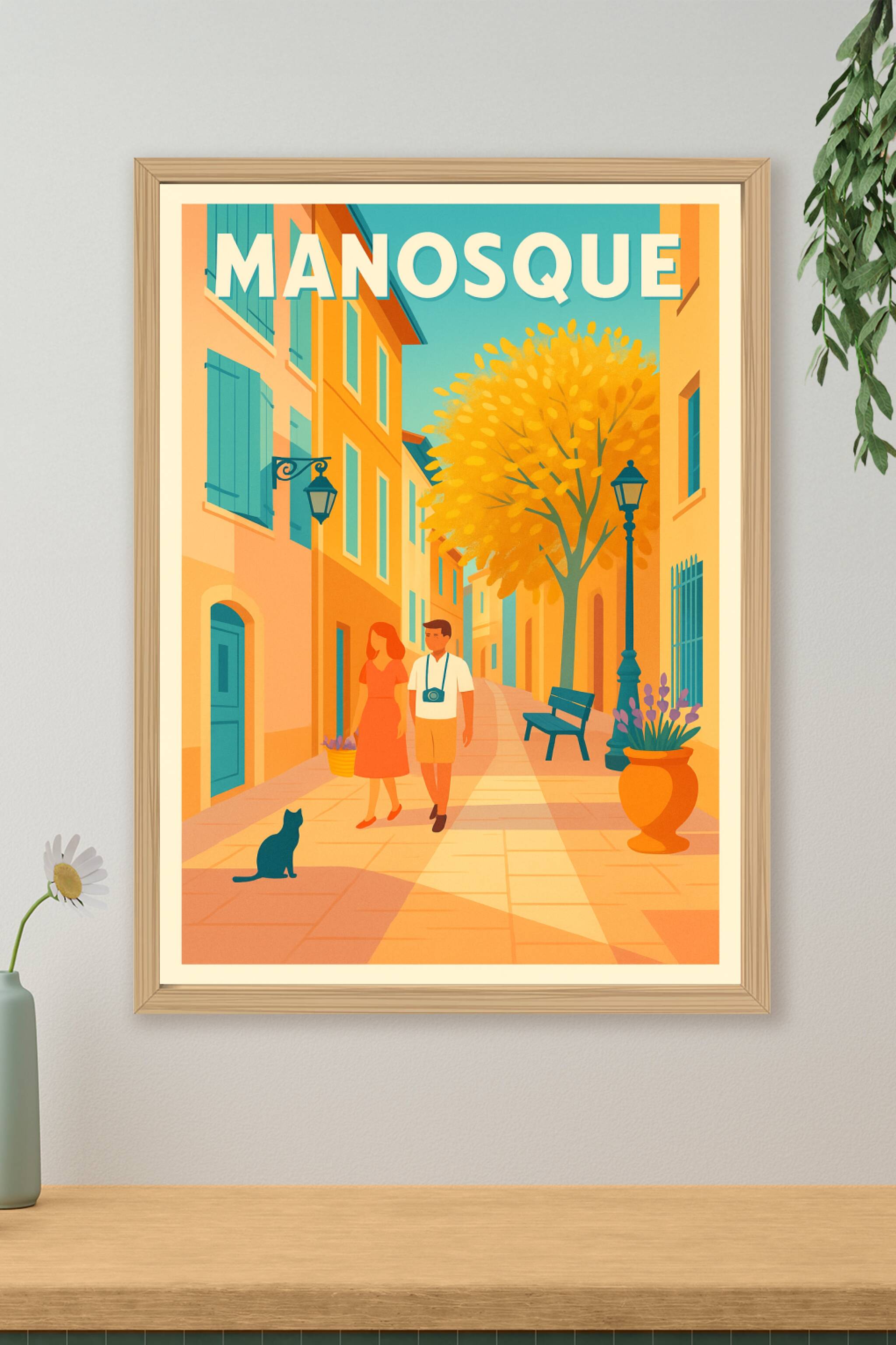Affiche de Manosque - Promenade ensoleillée dans les ruelles provençales