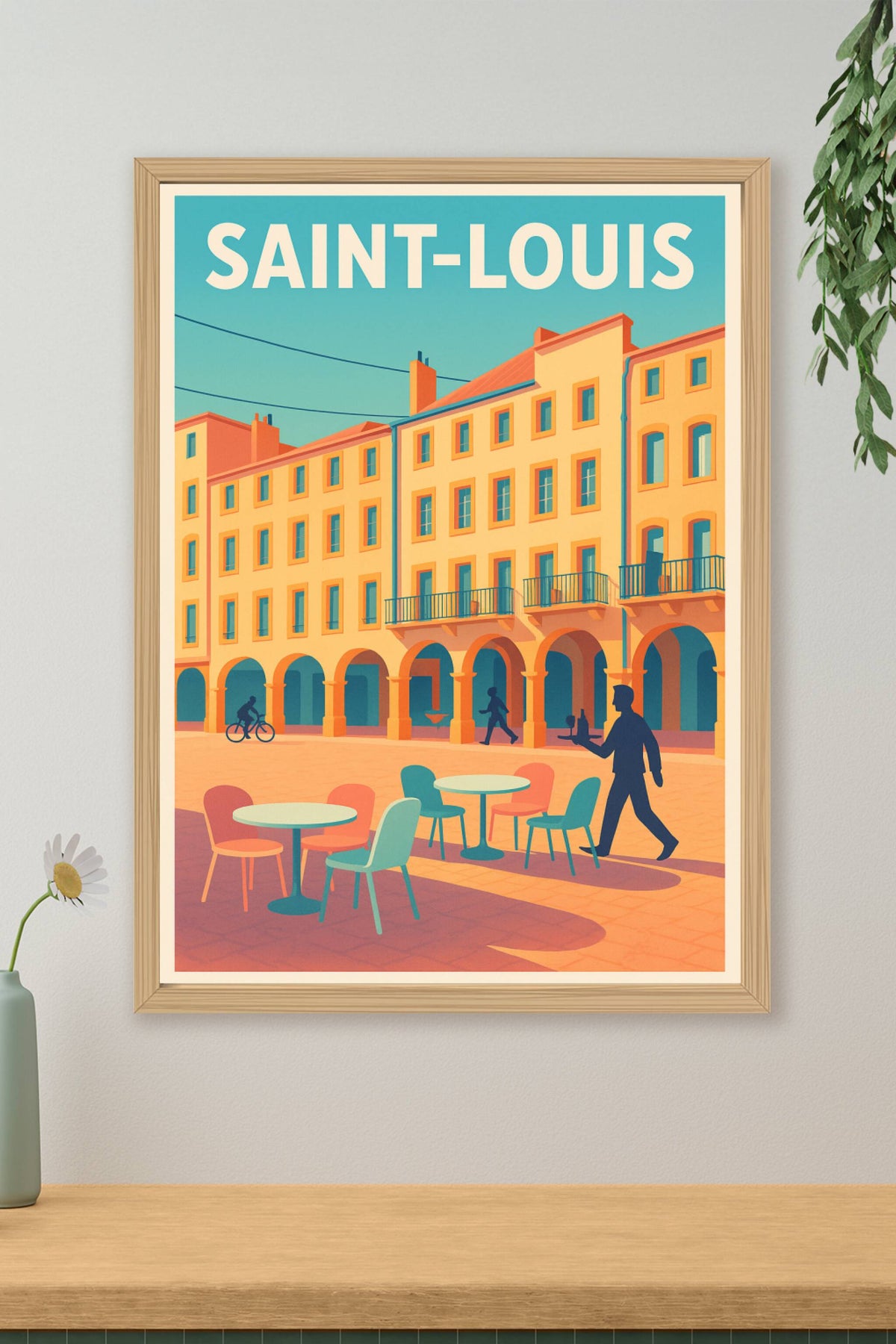 Affiche Saint-Louis — L'élégance de la place animée · poster d'art de Saint-Louis