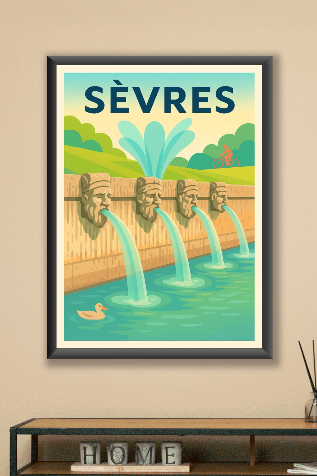 Affiche Sèvres — Fontaine et nature en harmonie · poster d'art de Sèvres