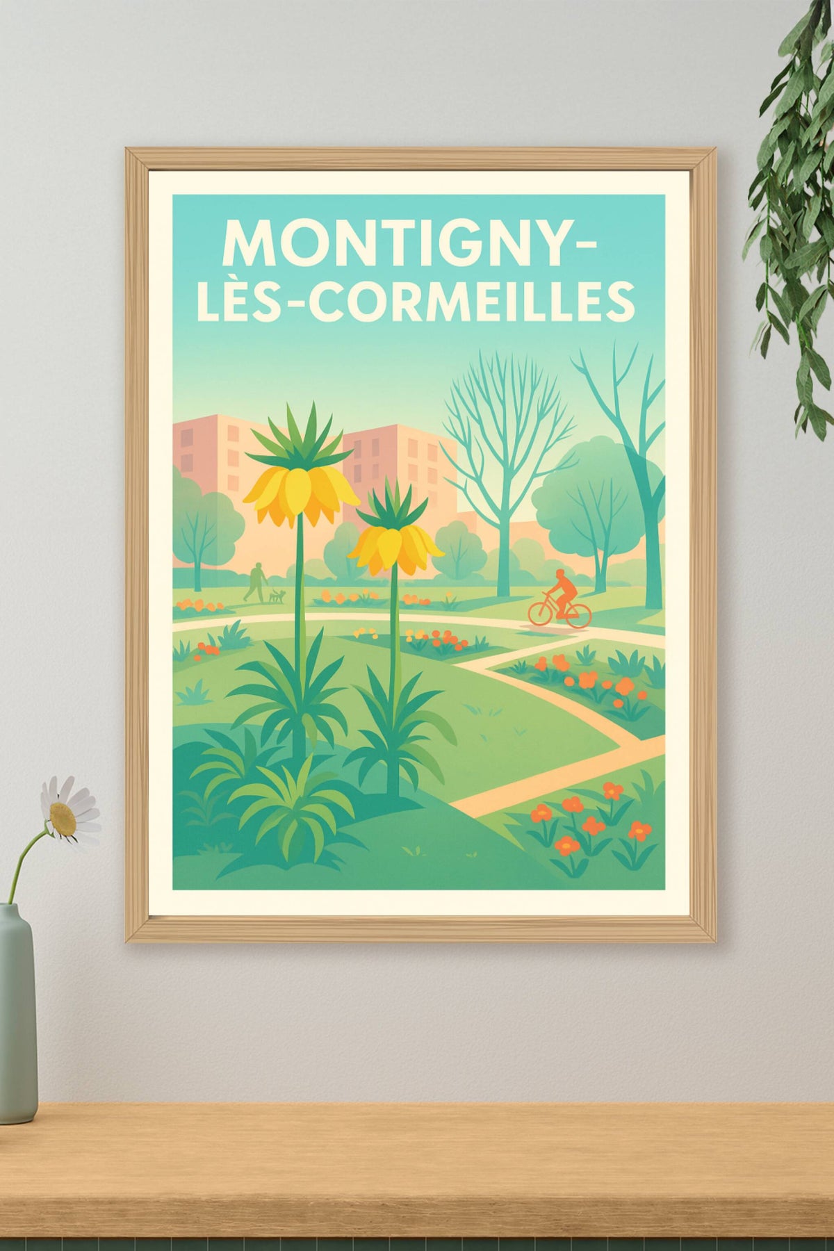 Affiche Montigny-lès-Cormeilles — Évasion florale et douceur urbaine · poster d'art de Montigny-lès-Cormeilles