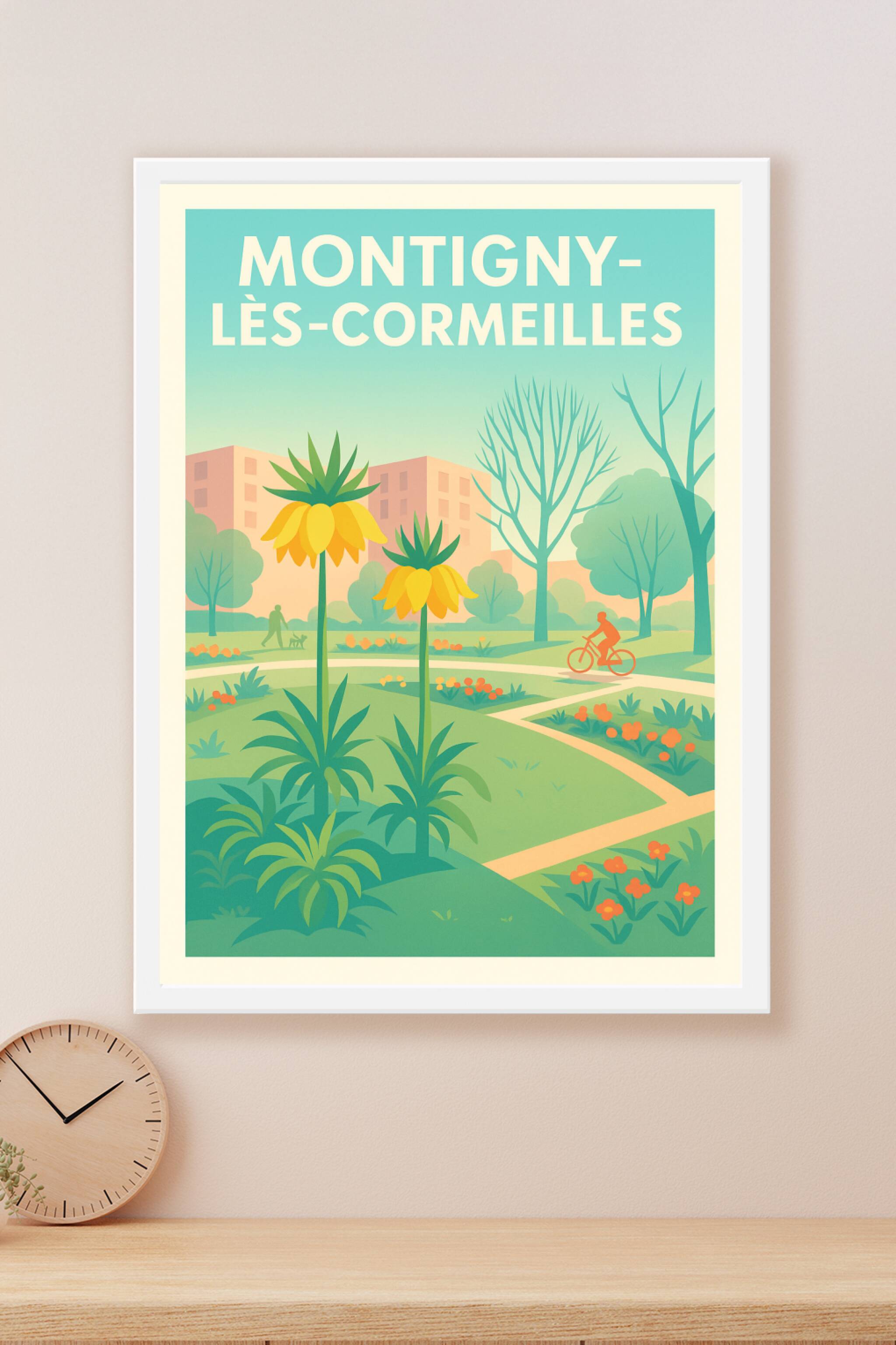 Affiche Montigny-lès-Cormeilles — Évasion florale et douceur urbaine · poster d'art de Montigny-lès-Cormeilles