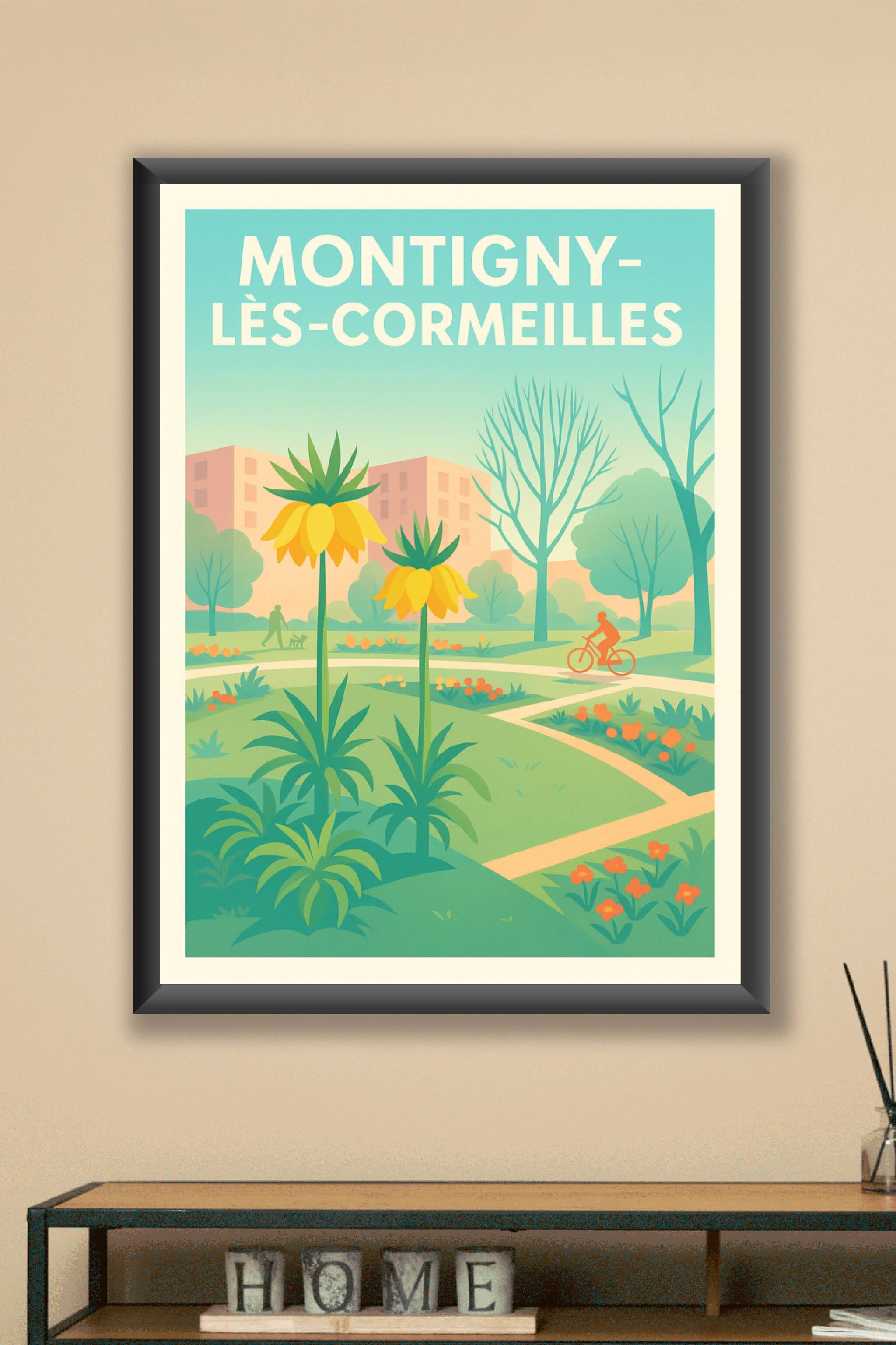 Affiche Montigny-lès-Cormeilles — Évasion florale et douceur urbaine · poster d'art de Montigny-lès-Cormeilles